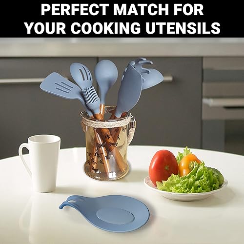 Miniatura 9 de Juego de 2 cucharas de silicona para la parte superior de la estufa, resistente al calor, fácil de limpiar, soporte para cuchara de cocina para