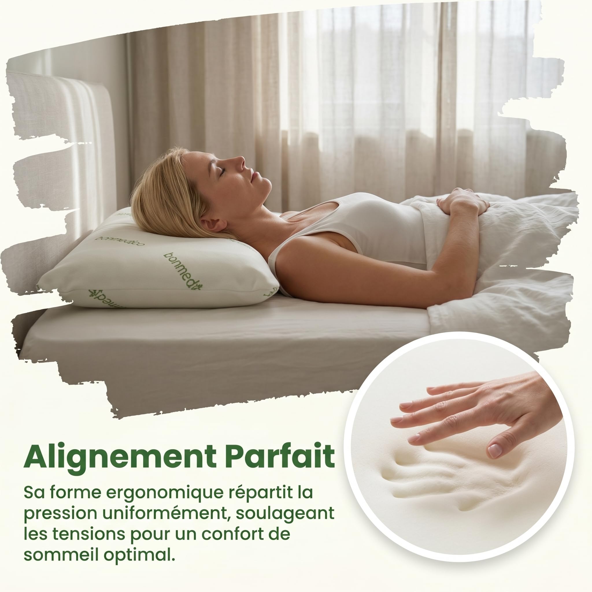 bonmedico Oreiller Supreme, Oreiller Ergonomique pour la Tête et Le Cou en Mousse à Mémoire de Forme avec Une Housse en Bambou (40 x 80 cm)