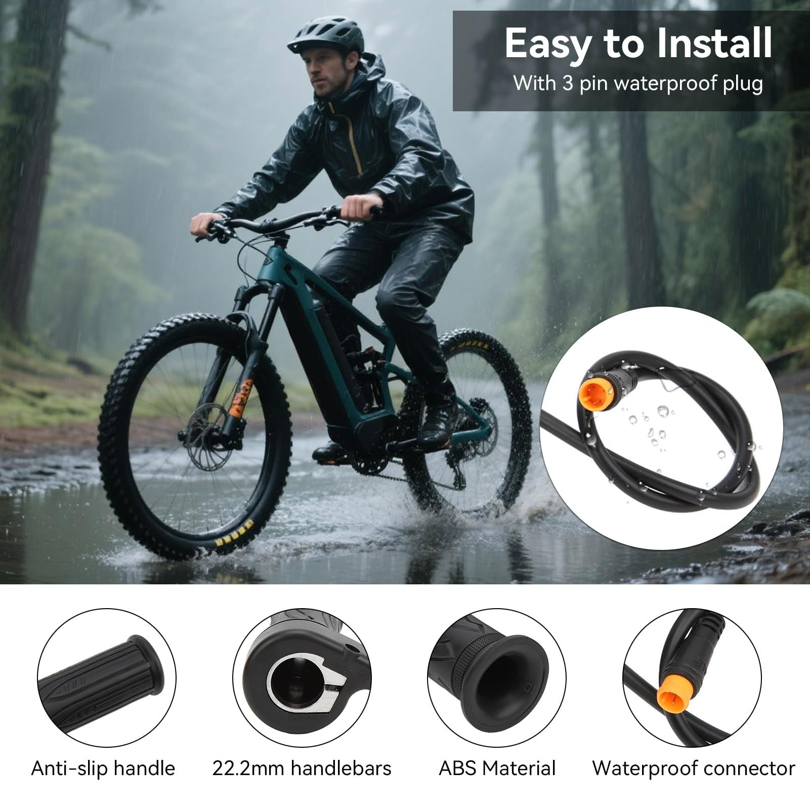 Poignée D’accélérateur Pour Vélo électrique – Gauche, Compatible 24-72V, Pour VTT Et Vélo De Route