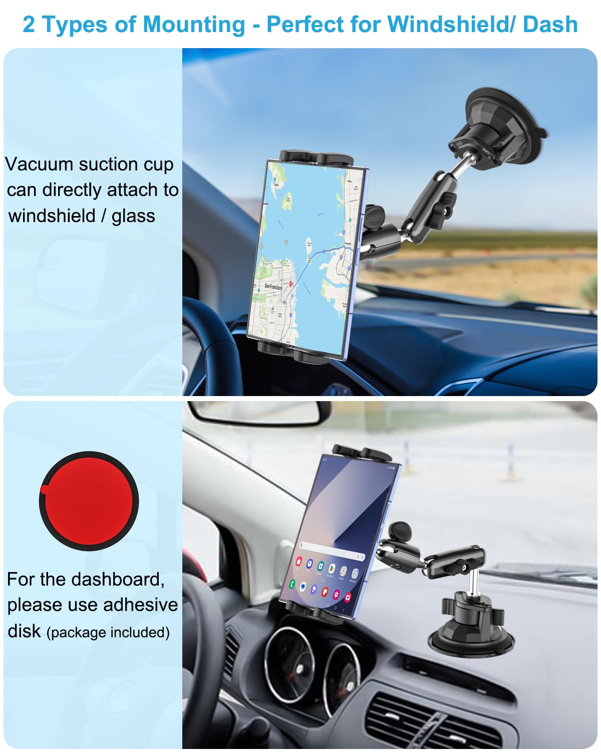 Fold7 uchwyt samochodowy [Super przyssawka] przednia szyba uchwyt na deskę rozdzielczą uchwyt do składanego telefonu komórkowego, metalowe ramię stojak na smartfon Galaxy Z Fold 7, 6, 5, 4, 3