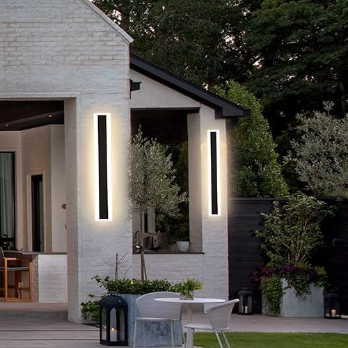 tewei Aplique de pared al aire libre de 78.7 pulgadas, lámpara LED moderna de montaje en pared, 36 W, luces exteriores negras de 36 W, tira larga de