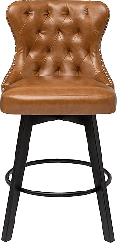 Miniatura 2 de BARNUT Taburetes de mostrador, taburetes de bar giratorios de 26 pulgadas con cabeza y respaldo de clavos, taburetes de bar con patas de madera