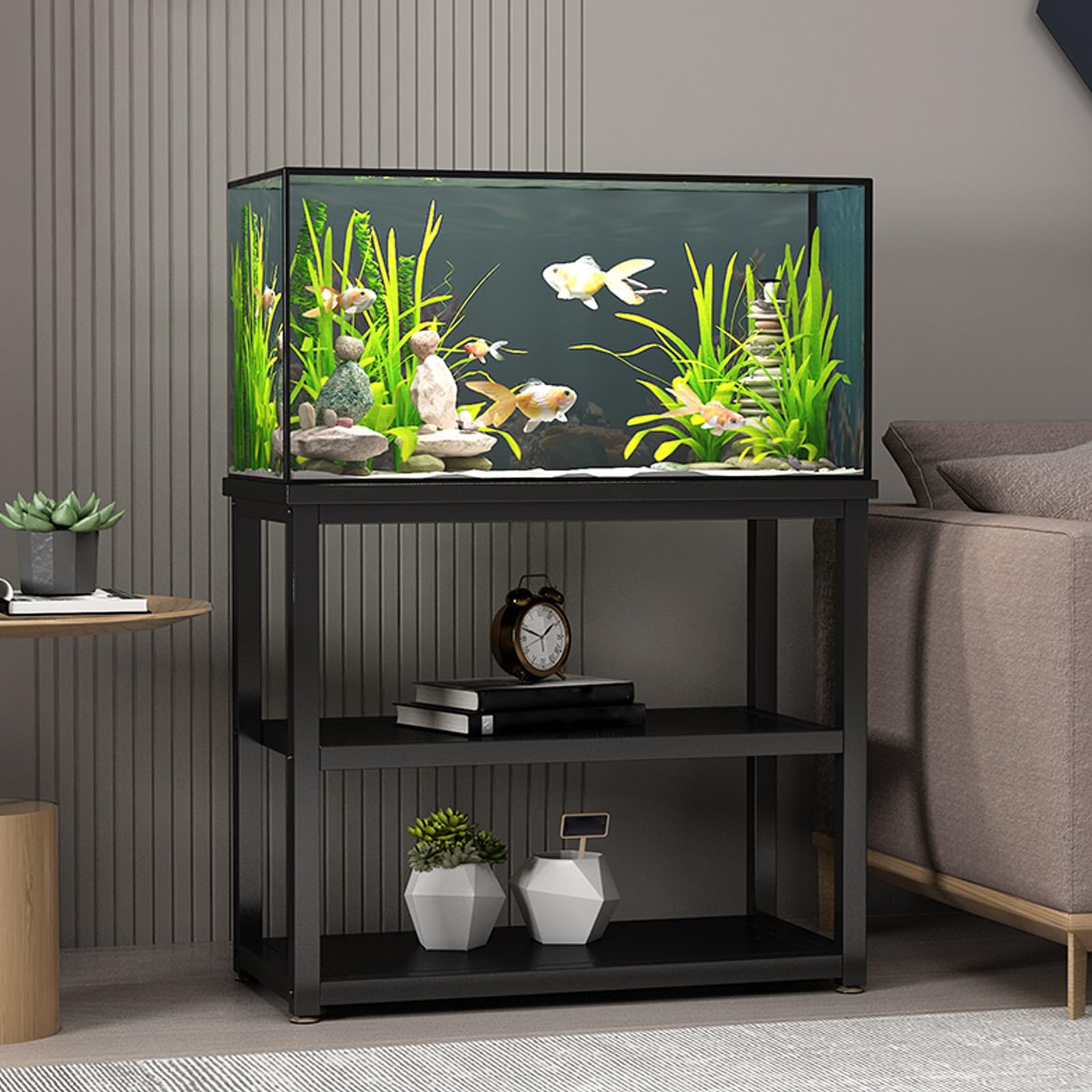 Wielopoziomowy stojak do akwarium, stojący, o dużej nośności, odpowiedni do terrarium dla gadów (czarny, 60 x 30 cm / 23,6 x 11,8 cala)