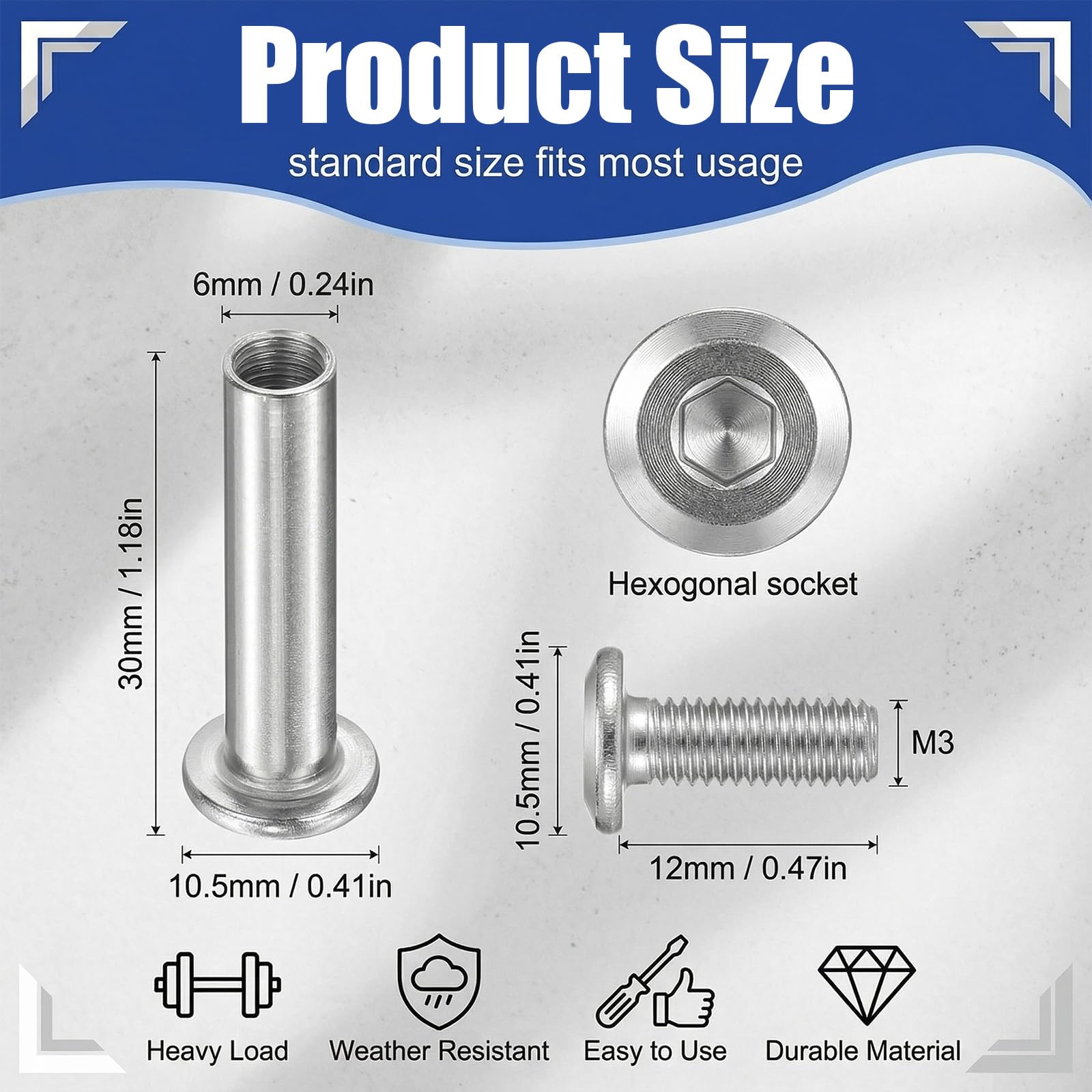 20 Pezzi Viti di Giunzione M3 x 30 mm con Chiave, Bulloni a Cannocchiale in Acciaio Inox per Mobili, Armadi e Rilegatura Libri - Set di Fissaggio Professionale