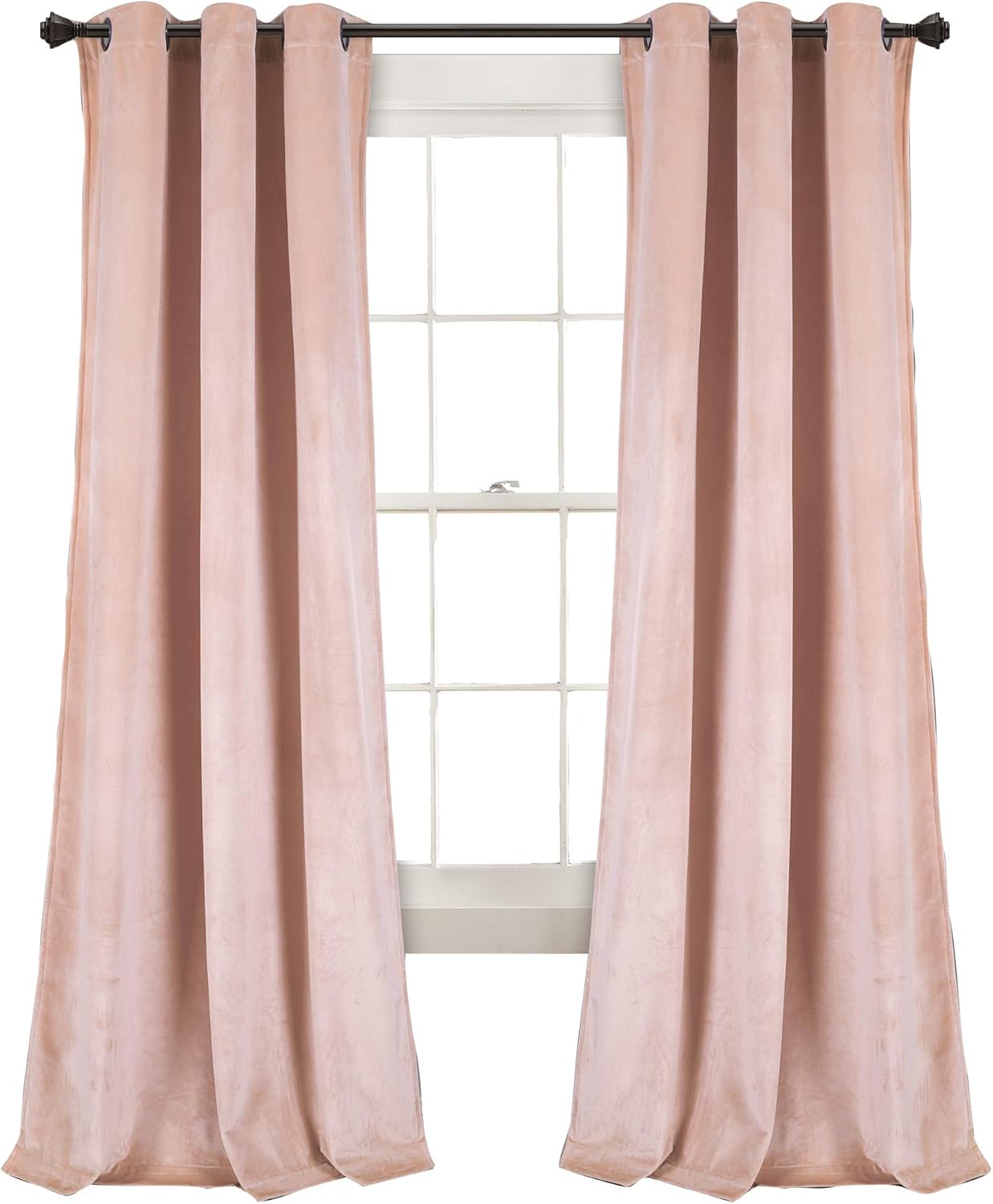 Lush Decor Prima Velvet Curtains Color Block Light Filtering Window Panel Set for Living, Dining, Bedroom (Pair), 38" W x 84" L, Blush