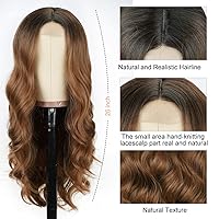 Vista 5 de Halcyon Peluca larga de color marrón degradado para mujer, peluca sintética de 26 pulgadas, peluca ondulada de color castaño medio, peluca de fibra