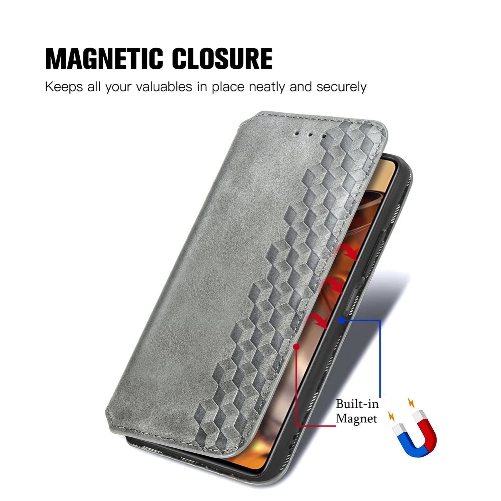 YKNIUFLY Cover per Cubot P60, Pelle PU Premium Magnetico Flip Case Custodia, Slot per Schede, Portafoglio Cover per Cubot P60.(Grigio