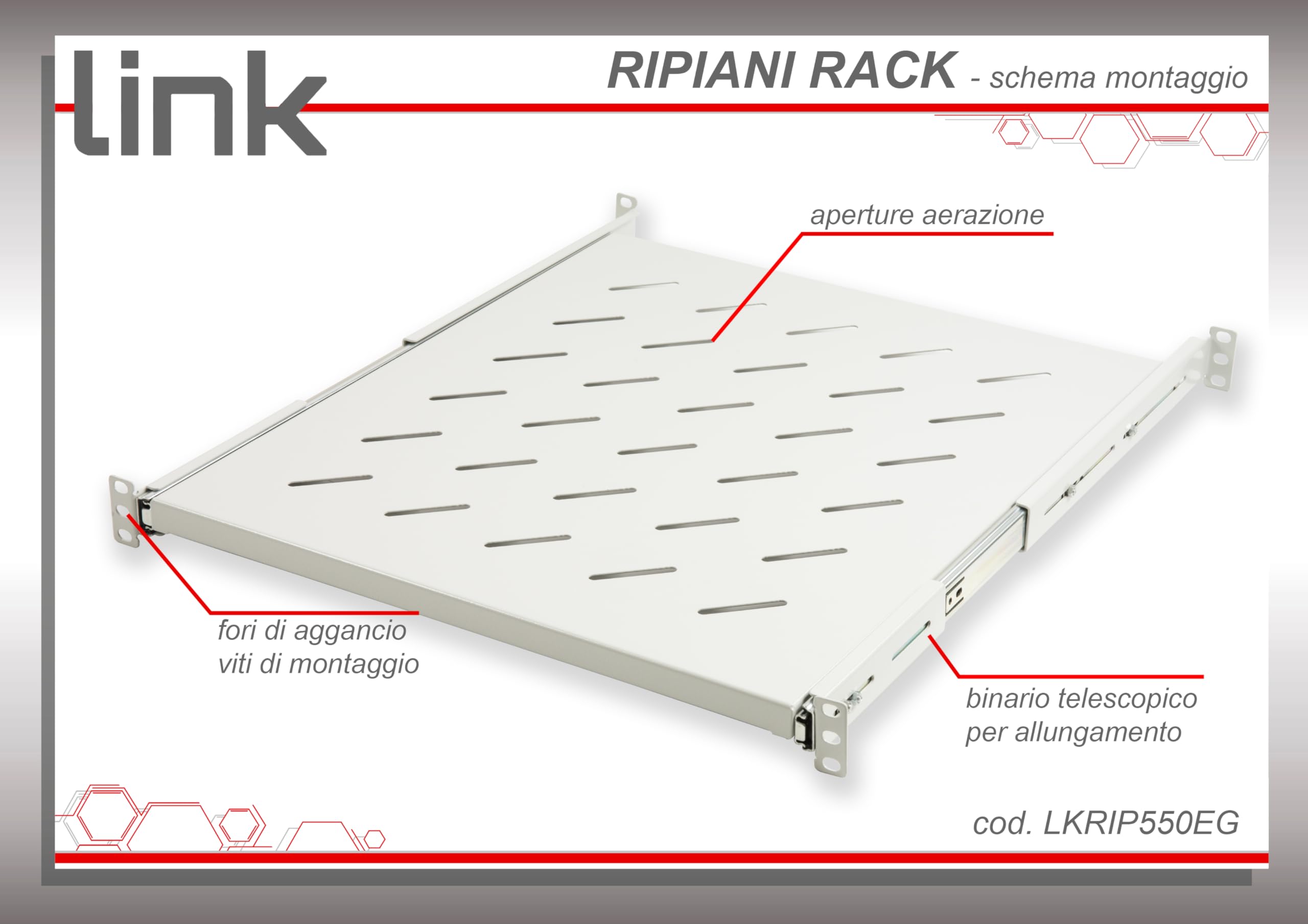 Link lkrip550eg Universal Ablage für Schrank Rack ausziehbar auf Schienen Teleskop, 550 mm, grau
