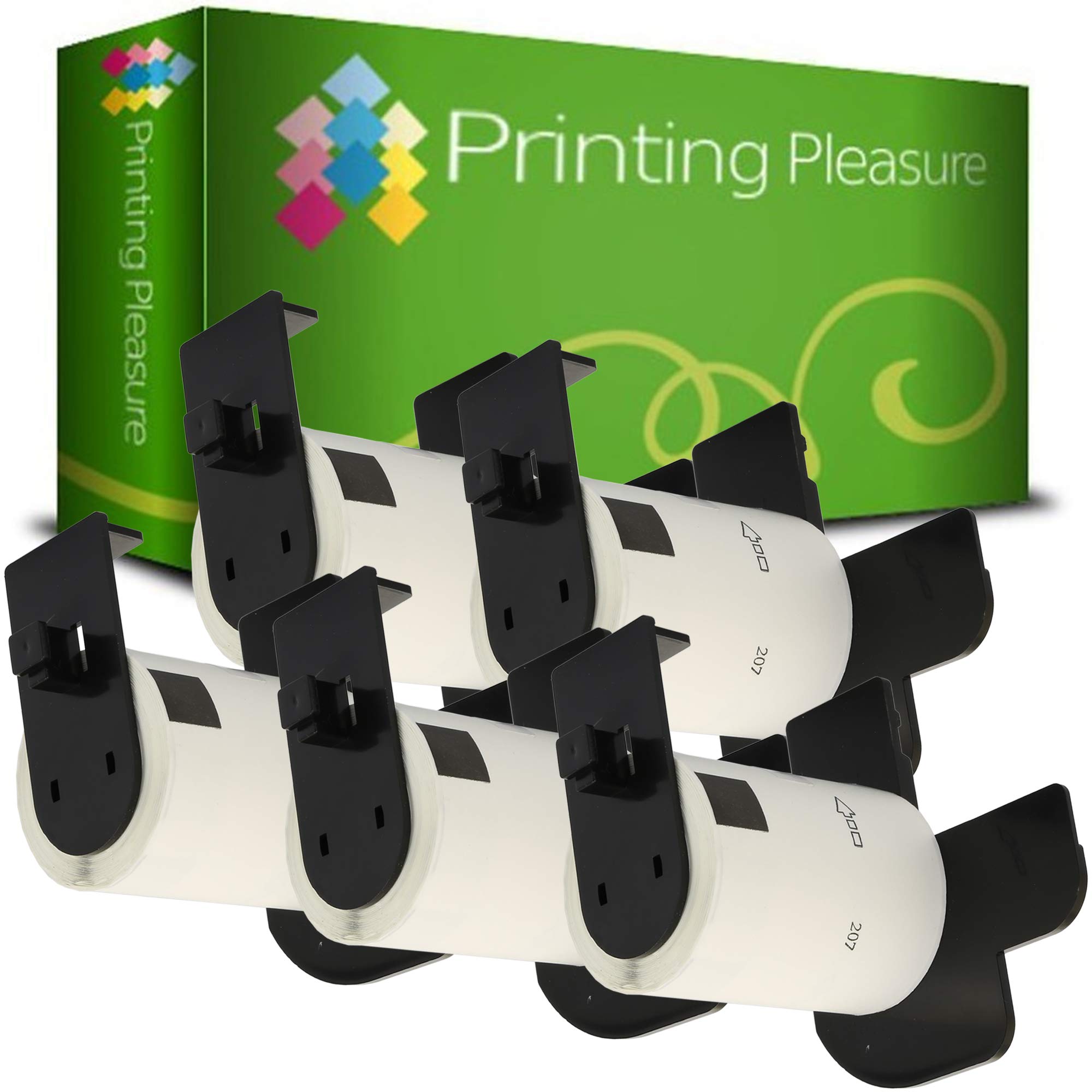 Printing Pleasure 5 x DK11207 Round Labels Compatible with P-Touch QL-500 QL-570 QL-700 QL-720 QL-800 QL-810 QL-820 QL-1100 QL-1110 | 58mm x 58mm | 100 Labels per Roll | CD/DVD