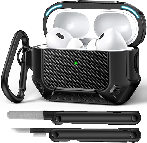 Vista 19 de MOBOSI Funda para AirPods Pro 3, compatible con AirPods Pro de 3ª generación [compatible con MagSafe] con bloqueo, llavero y kit de limpieza