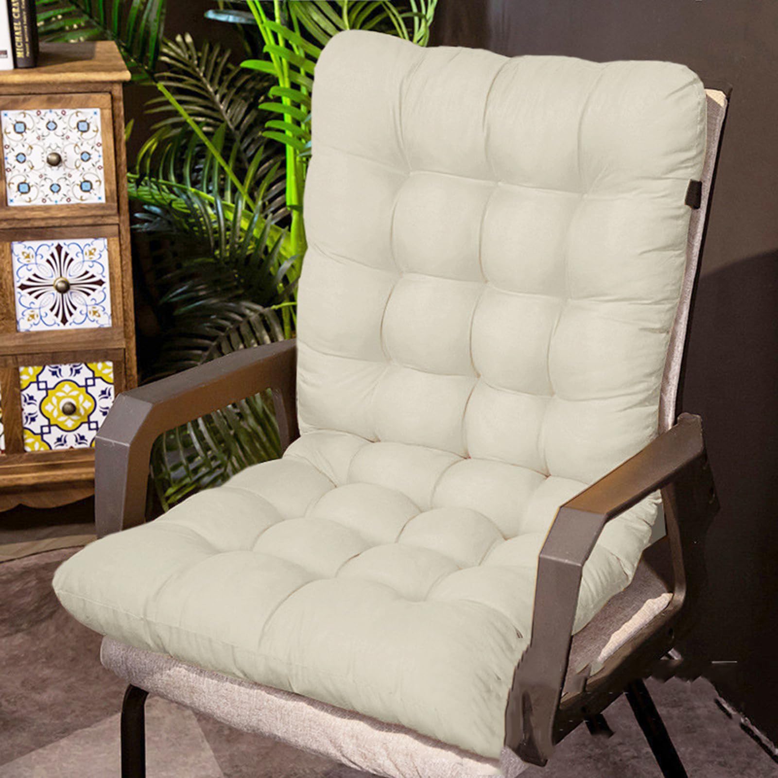 TYYCKJ Chair Cushion with Straps and Backrest, Garden Chair Cushions High Back with Soft Filling, Armchair Cushion Pad,Seat Cushions Upholstery for Garden Outdoor Furniture,Beige Camel,45 * 155cm