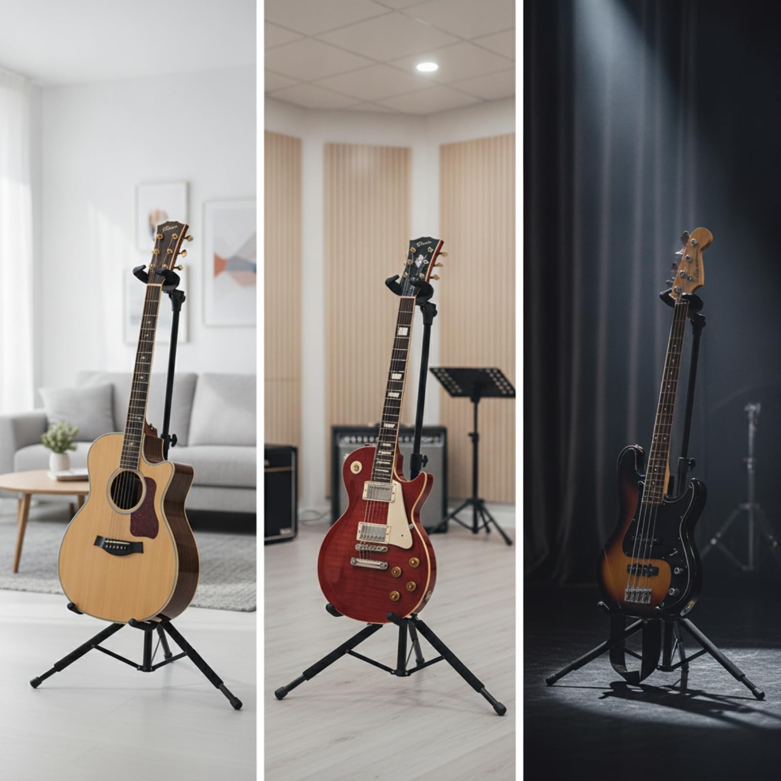 Amagogo Gitarrenständer Bodenständer Stativständer Instrumentenhalter Halterung Faltbar Metall Schwamm Gepolstert Stabiler Dreifuß Verstellbare Höhe Klappbar