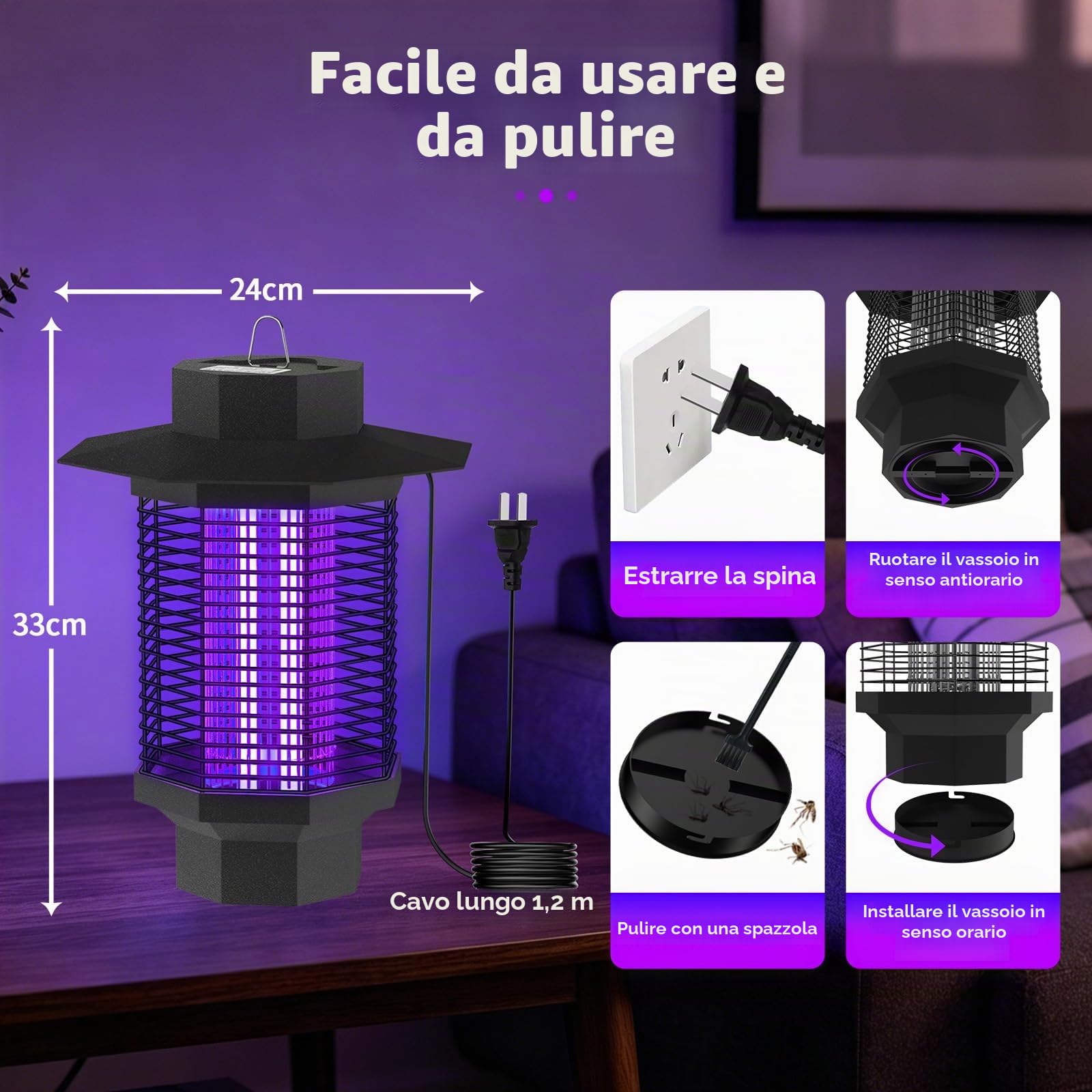 Zanzariera Elettrica da Esterno, 18W 4200V UV Lampada Zanzare, Trappola Led a stelo, Lampada Antizanzare, Trappola per Insetti per uso Interno ed Esterno