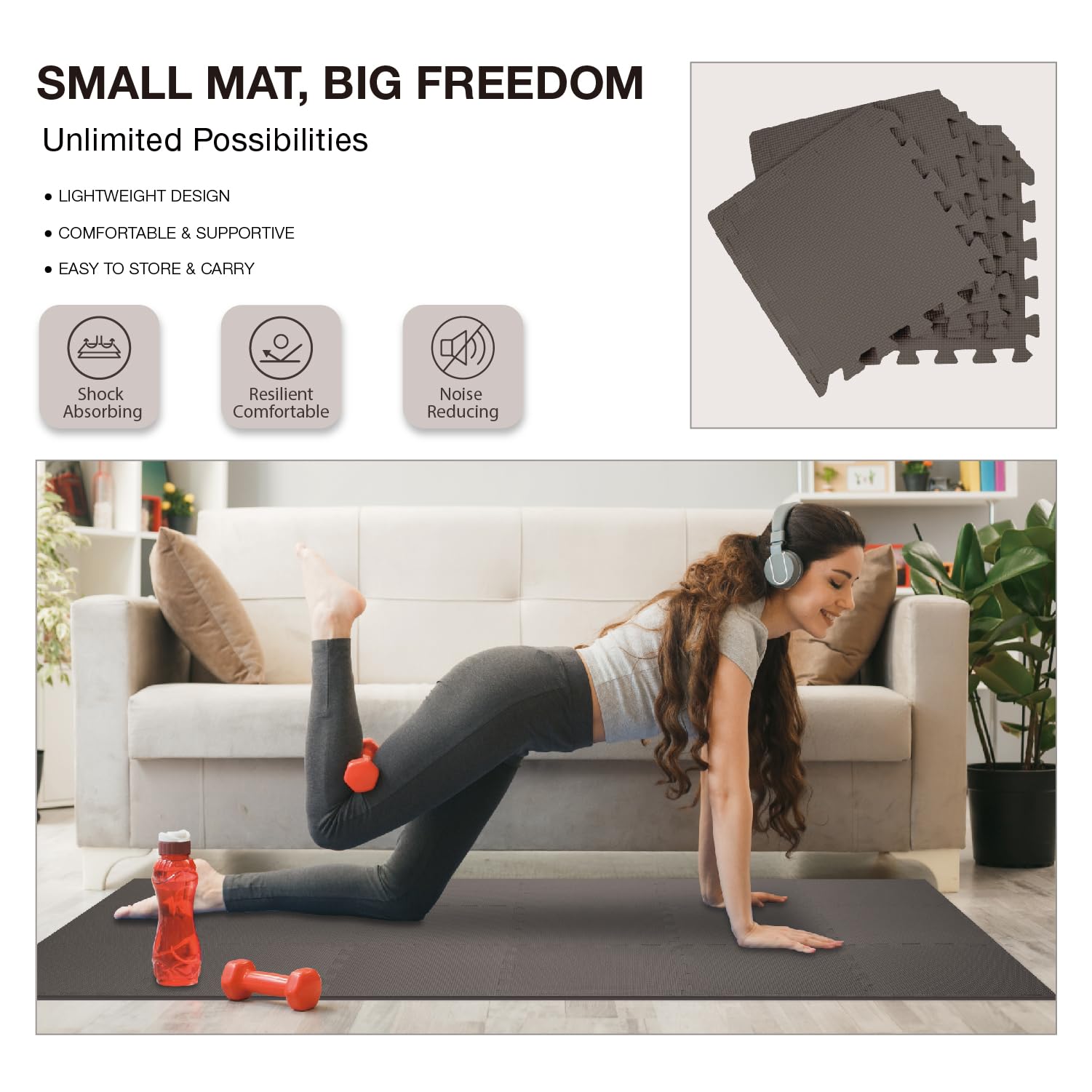 AIRHOP Set da 18 Pezzi Tappeto Palestra Puzzle in EVA ad Alta Densità, Ammortizzante e Antiscivolo, Ideali per Fitness, Yoga e Sport, Perfetti per Home Gym e per il Pavimento della Palestra, 30x30 cm