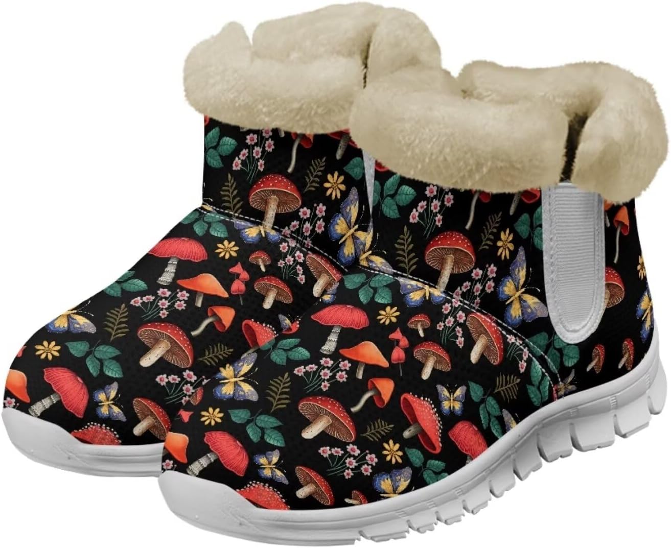 chaqlin Mushroom Snow Boots Winter Ankle Boots Non Slip for Women Wide with Flat Heels Casual Outdoor Boots Lightweight Soft Flannel Plush Boots