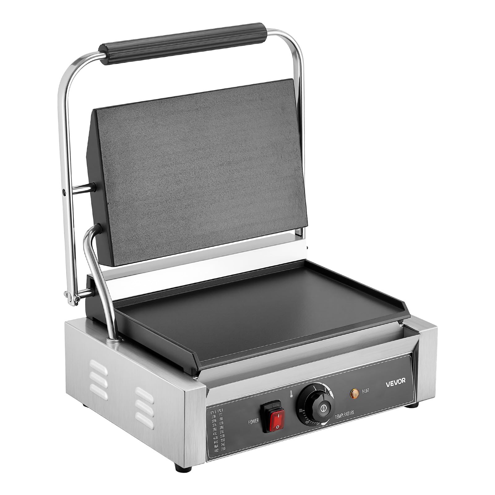VEVOR Gril Panini Électrique 2200 W, Machine à Panini avec Plaque Émaillée Plate de 34,2x23,5 cm, Appareil à Sandwich en Inox, avec Poignée et Contrôle de la Température, pour Hamburger, Steak