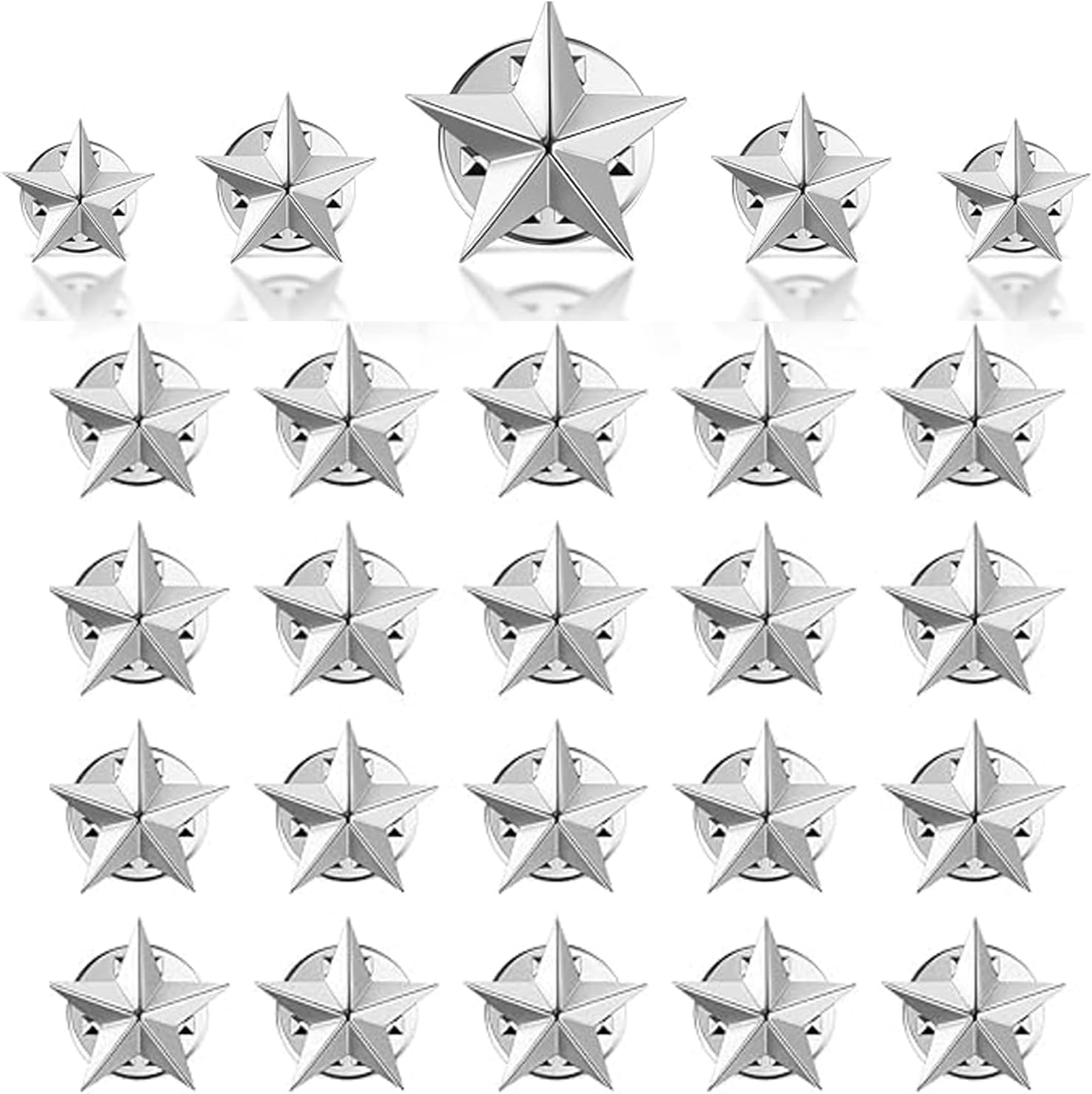 Silver Star Lapel Pin, Metal Enamel Pin for Backpack/Bag/Jeans Clothes Badge, Brooch Jewelry, Hat Clothing Accessories Five-Pointed Star 25PCS