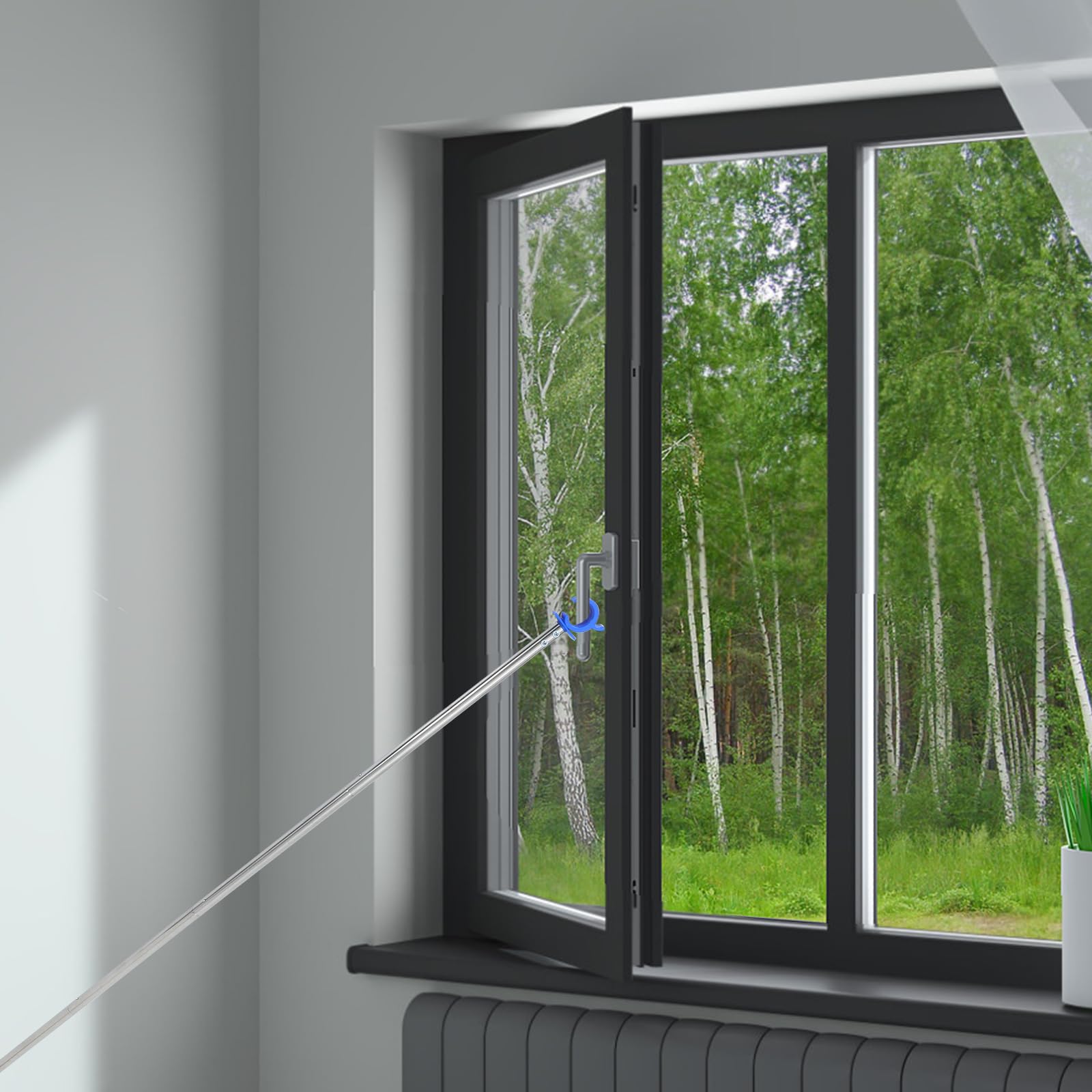 Ipetboom Apri Finestra a Asta Telescopica da 74 Pollici Gancio | Blu, Metallo e Plastico, Impugnatura Sicura Regolabile, per Abbaini e Tende in Casa