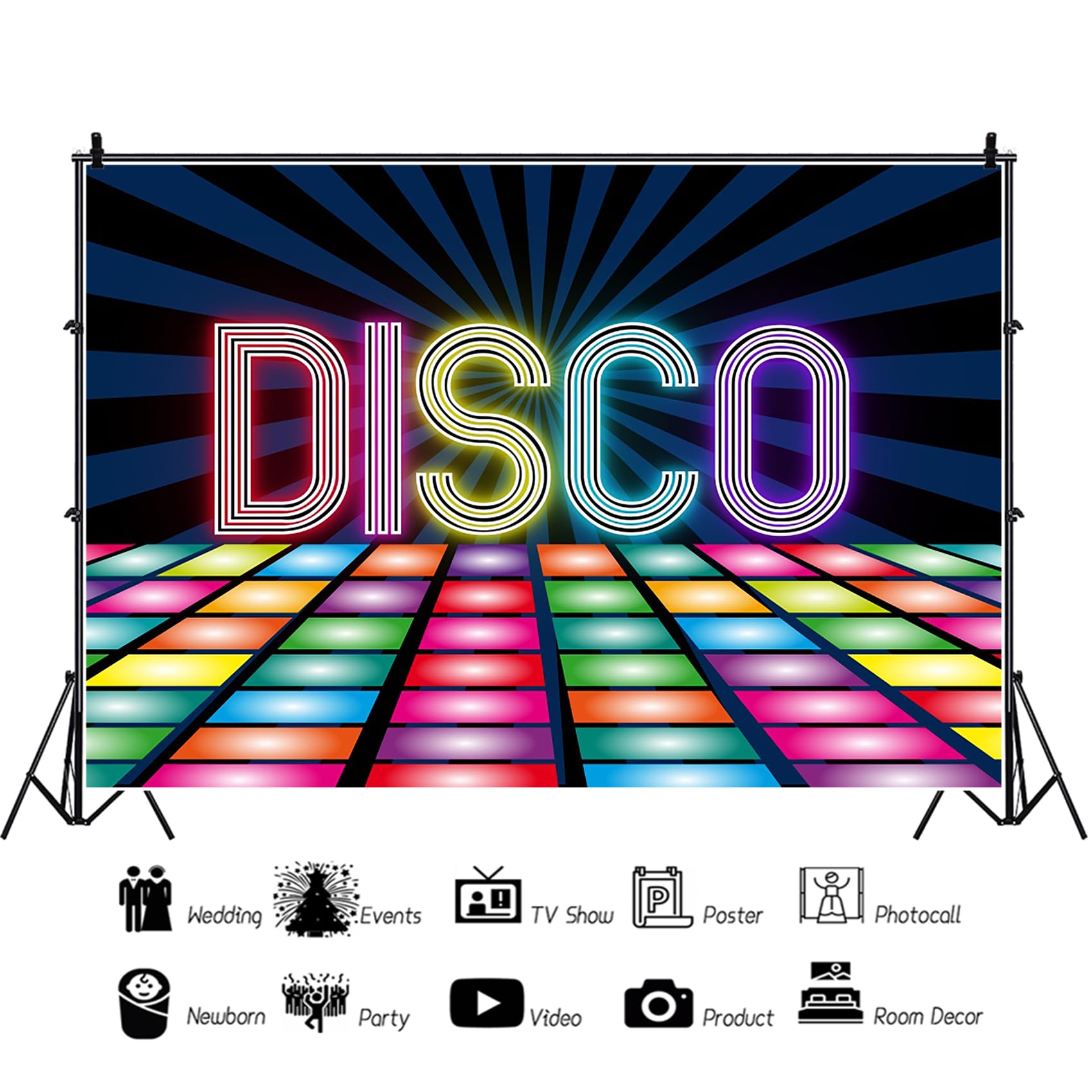 3,7 x 3 m dyskoteka impreza tło winylowe klub nocny neonowe światło muzyka taniec fotografia tło 'Let's Glow Crazy 80s 90' dorośli dyskoteka baner baner fotobudka rekwizyty
