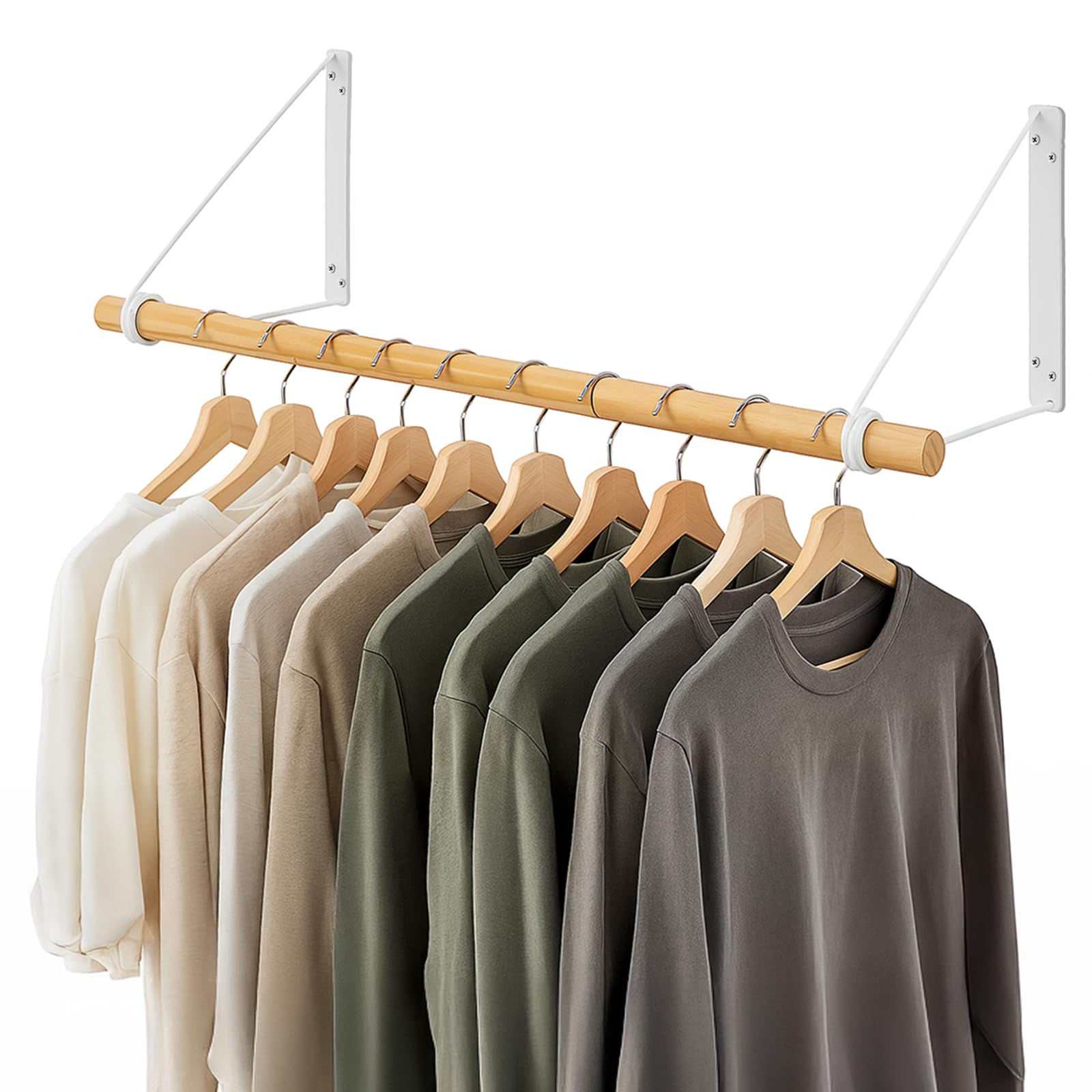 XJYMCOM 80cm Wall Mounted Clothes Rail Towel Rails Wood Wall Wardrobe Coat Rack Hanging Display Holder for Hallway Furniture Bedroom Laundry Bathroom White