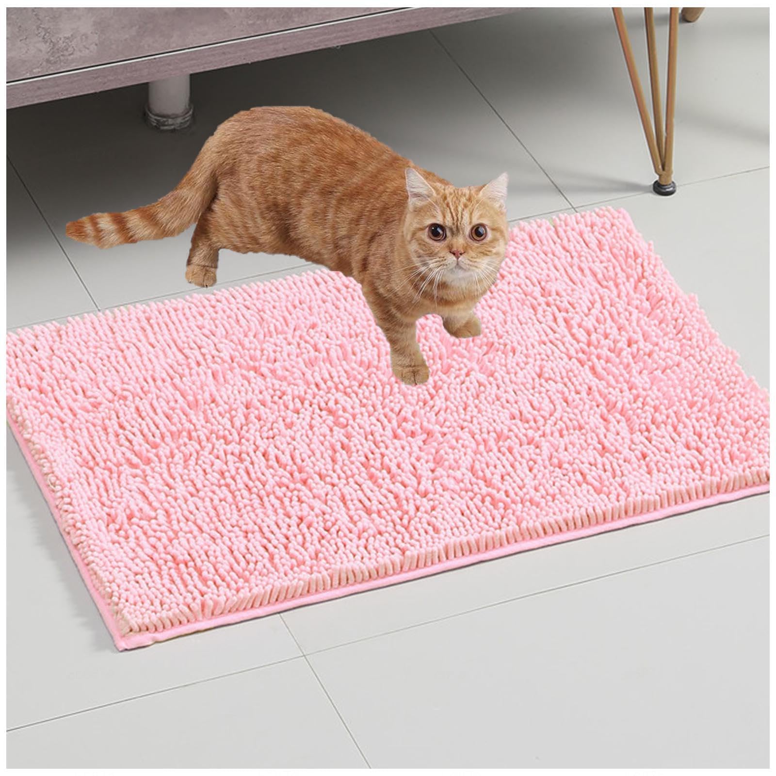Mata do łapania żwirku 150 x 58 cm, XL mata do żwirku dla kota super miękka mata na kocie łapy kotek mata antypoślizgowa i wodoodporna, różowa
