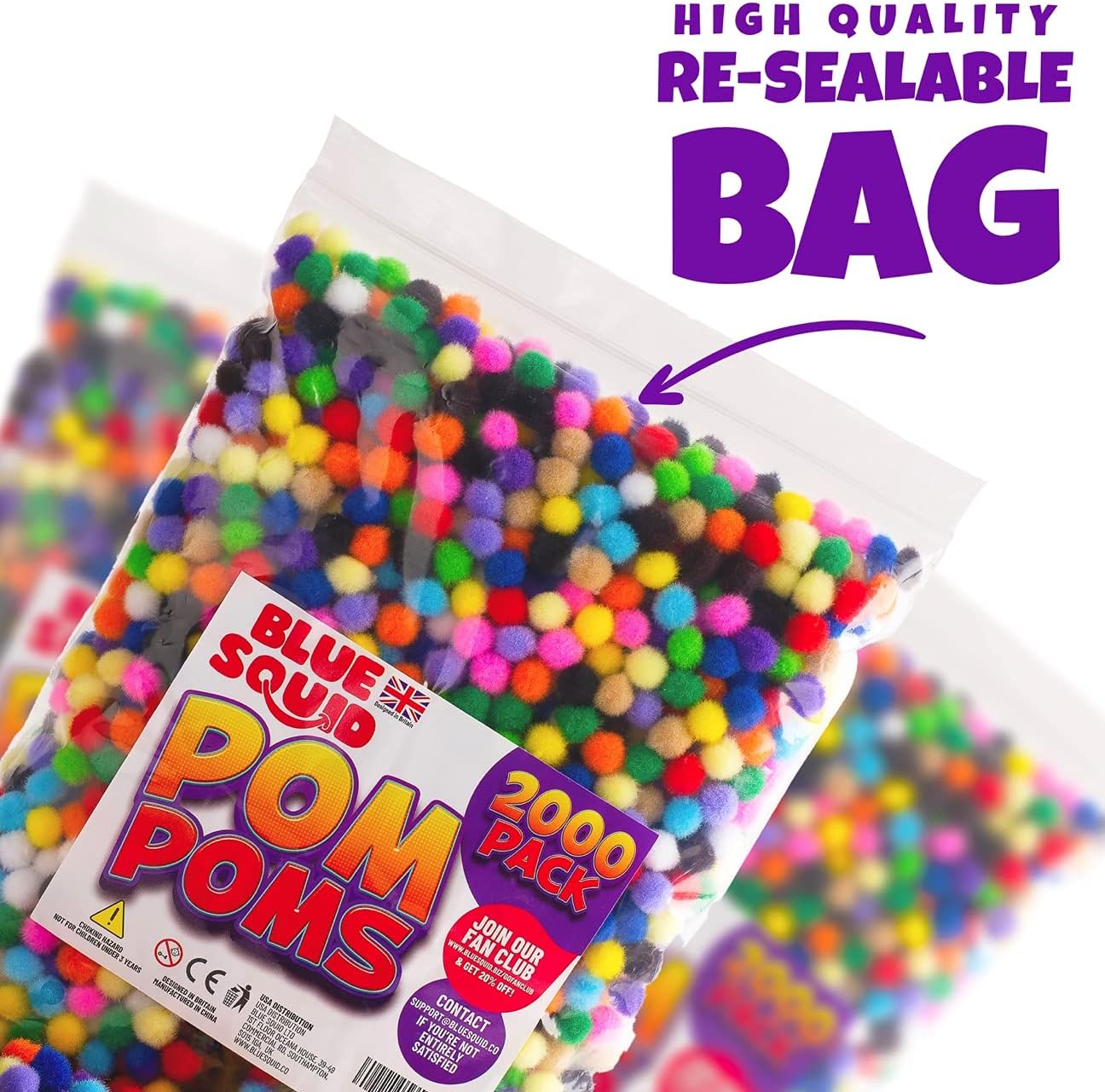 Blue Squid Craft Pom Poms - Assorted Color Pompoms - Multicolor Rainbow Fuzzy Pom-pom Puffballs for Crafts