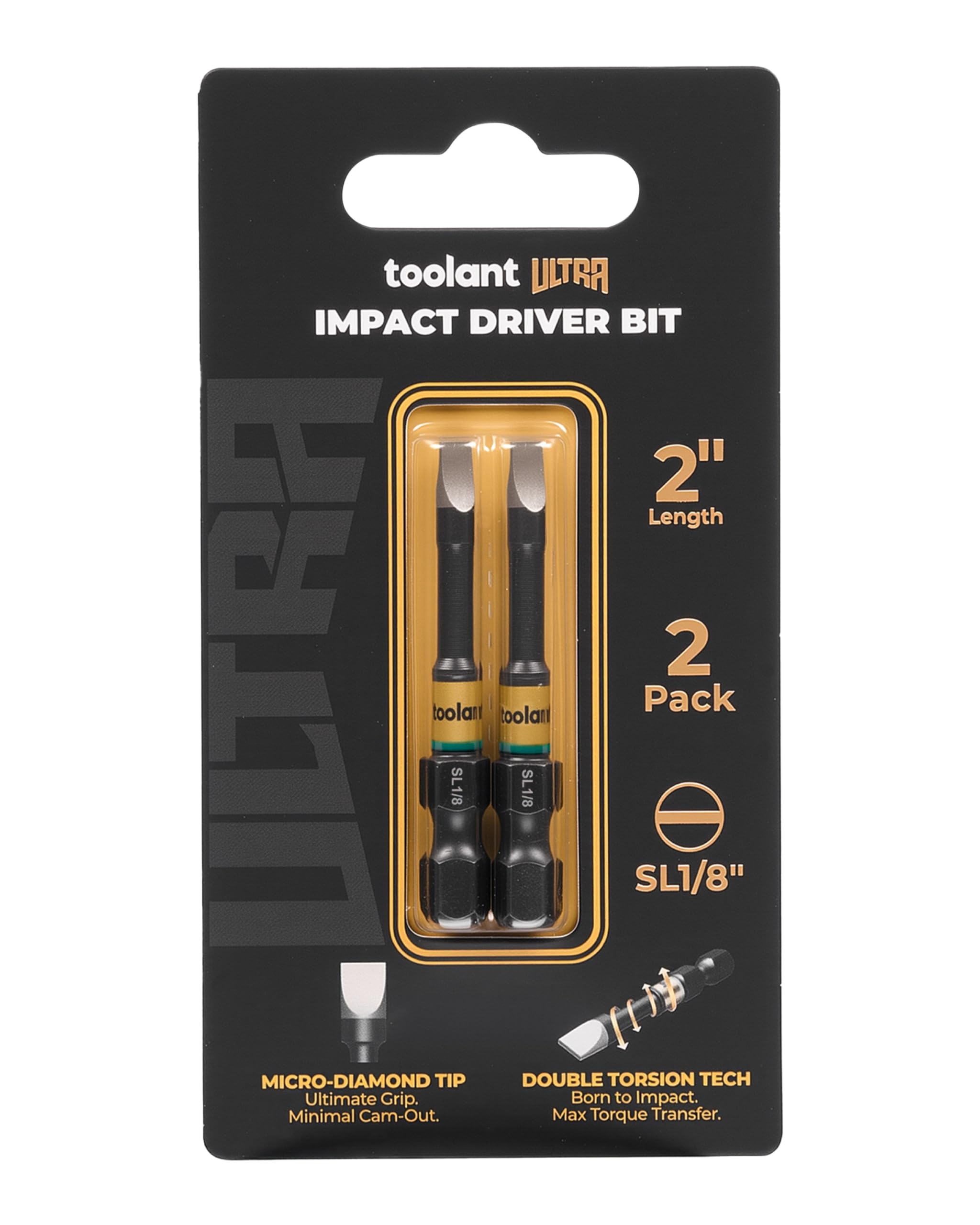 toolant SL1/8" x 2" Magnetic Slotted Impact Bits, 2-Piece Set