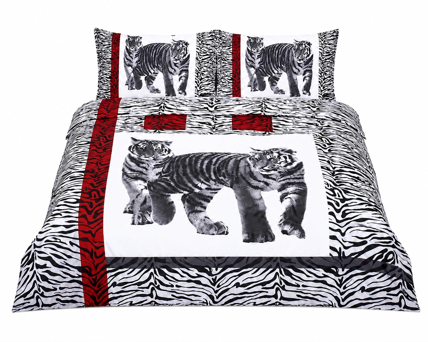 Tiger Print Duvet Cover Set 3D Animal Bedding Set (Black, King)
