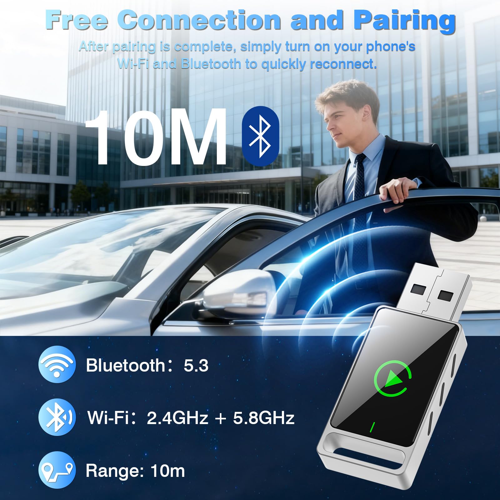 Wireless Carplay Adapter, 2 in 1 Android Auto&Carplay Wireless Adapter, Upgrade von Wired CarPlay auf Wireless, Plug und Play, kompatibel mit iPhone iOS 10+ & Android11+ und Autos mit Wired CarPlay