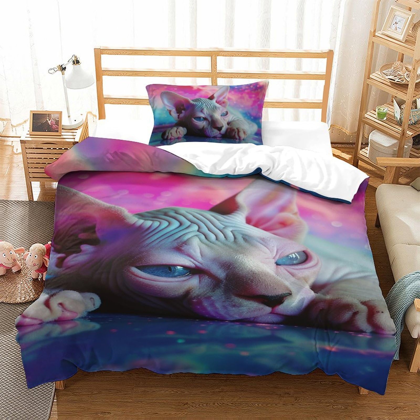 Parure de lit chat 3D microfibre 135x200cm, le cadeau parfait pour enfants et ados