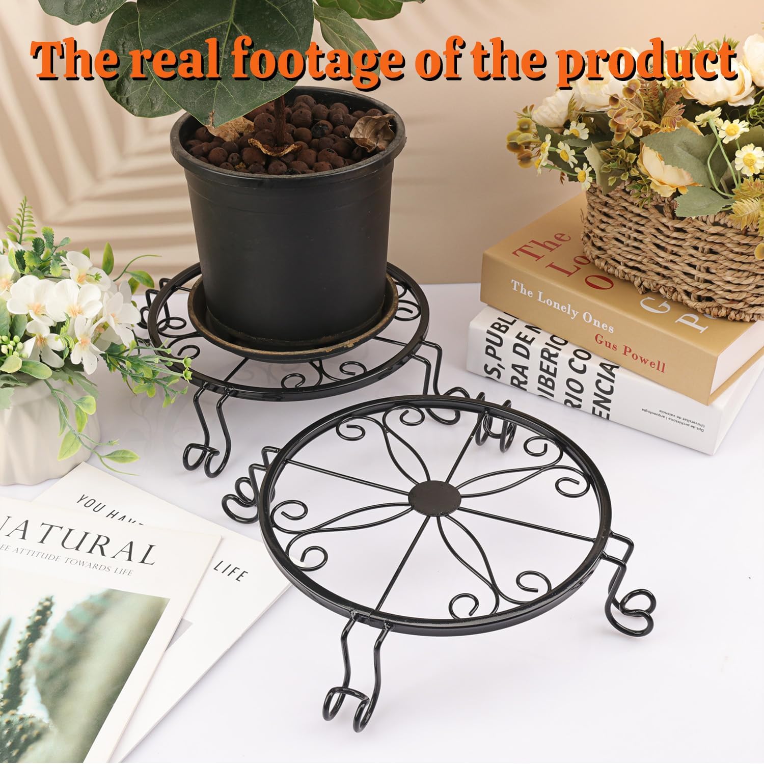 6 Pack 9 Inch Plant Stand, Heavy Duty Wrought Iron Plant Stands for Indoor & Outdoor, Low Plant Stands for Flowers with Elegant Design