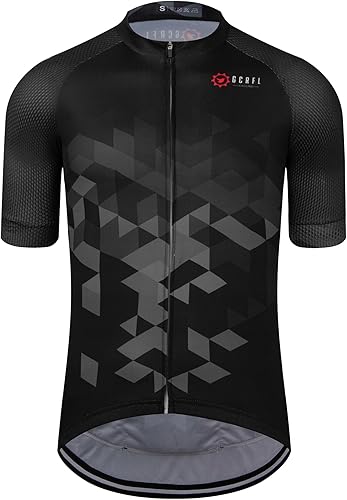 Camiseta de ciclismo de manga corta para hombre con 3 bolsillos traseros + bolsillo con cremallera, transpirable, de secado rápido