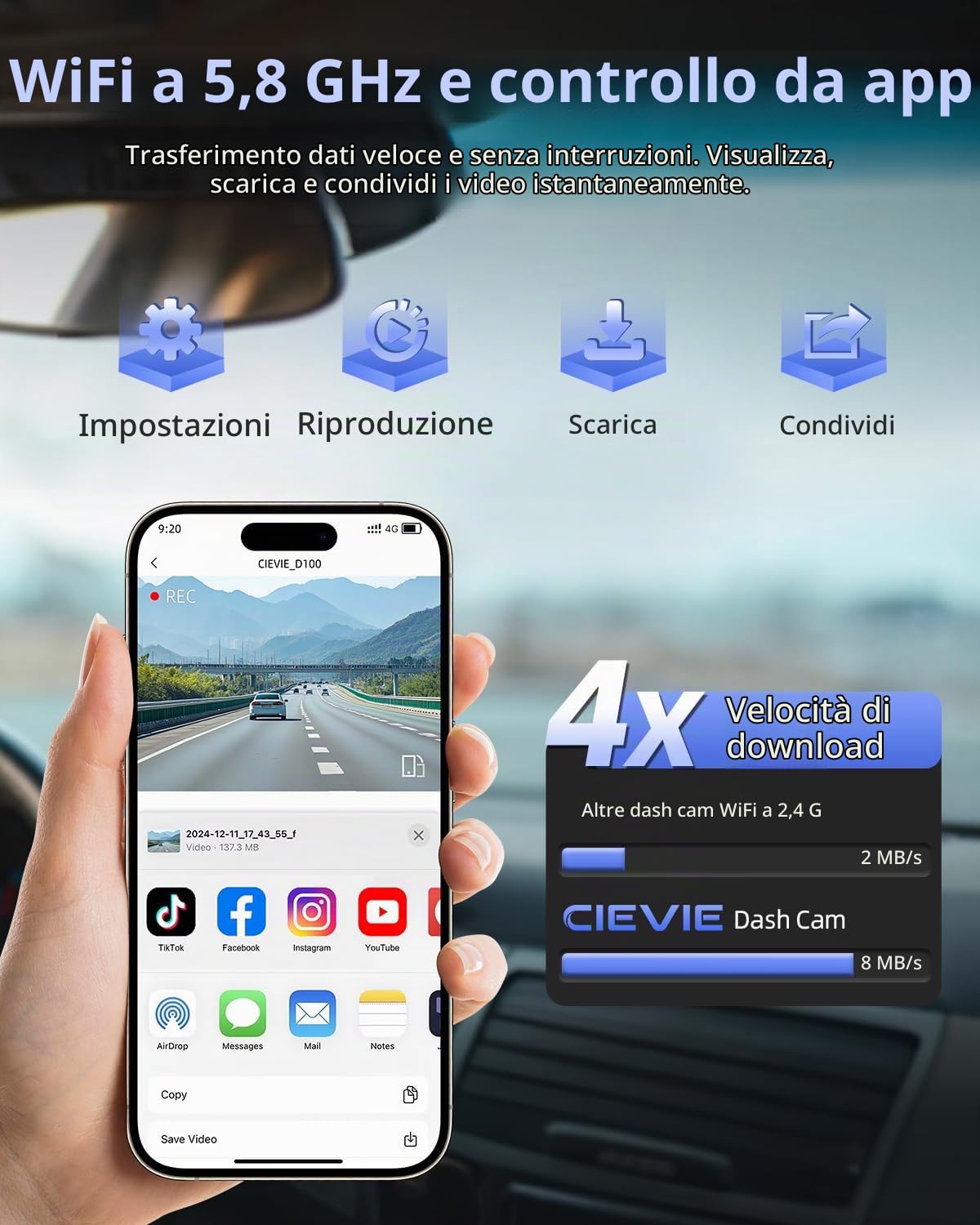 4K Dash Cam Auto con Scheda 64GB Inserita, Doppia WiFi Dashcam per Auto, 170° Grandangolo, Controllo delle App, Visione Notturna, G-Sensor, 24H Modalità Parcheggio, Registrazione in Loop