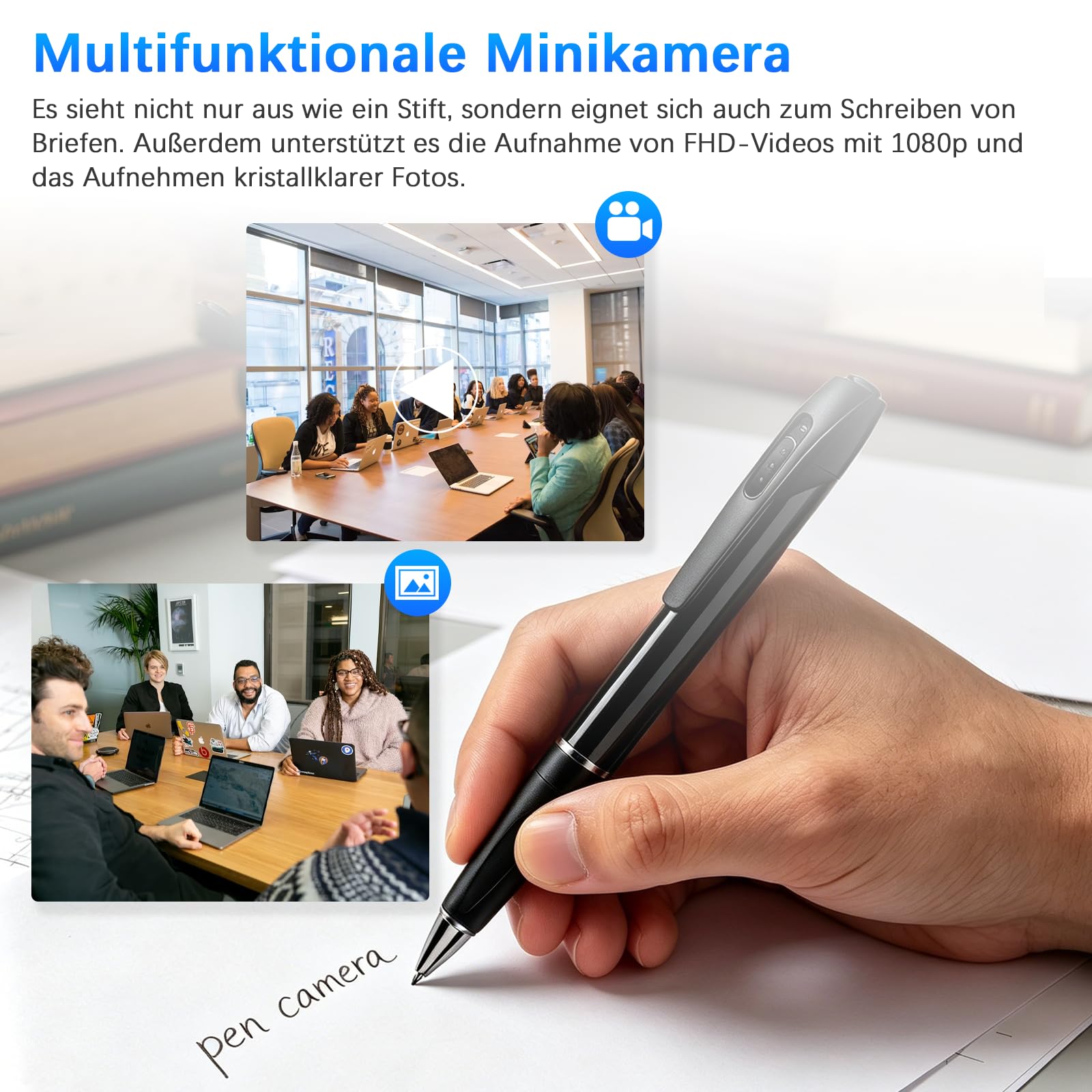 Tragbare Mini Kamera FHD1080P,2 in 1 Mini Überwachungskamera | Innen-Stiftkamera, Überwachungskamera für Innen mit 350 mAh Akku und Loop-Aufnahme