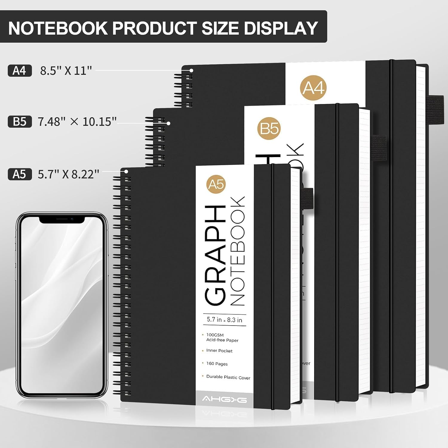  Spiral Graph Paper Notebook, 140 Pages, B5 (7.6" x 10") thumbnail