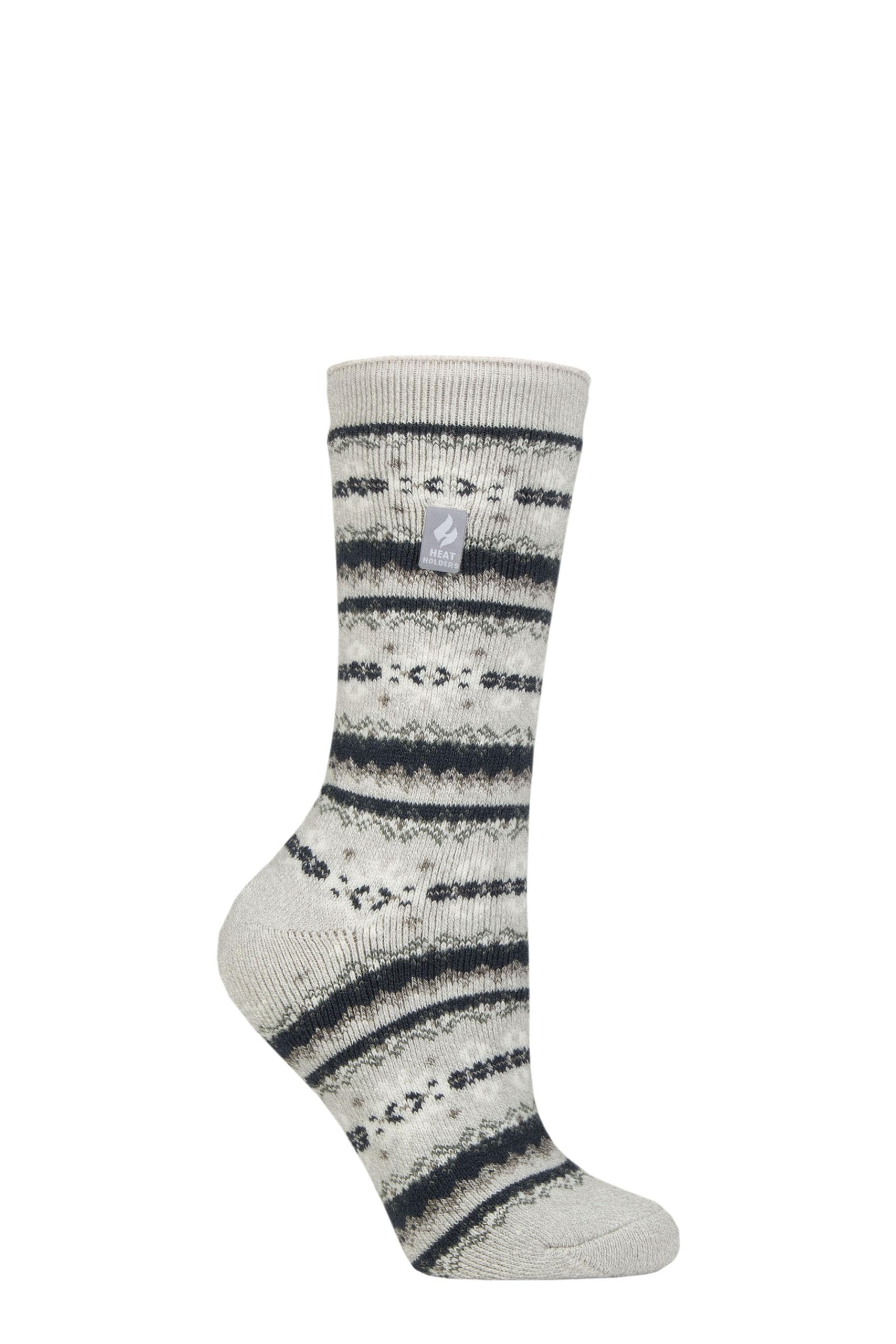 Heat Holders Women's Fairisle Light Grey Twist / Blue Sockshop 1.6 Tog Lite Patterned And Striped Socks Pack Of 1 (Uk, Numeric, 4, 8, Regular, Regular, Fairisle Light Grey Twist/Blue)