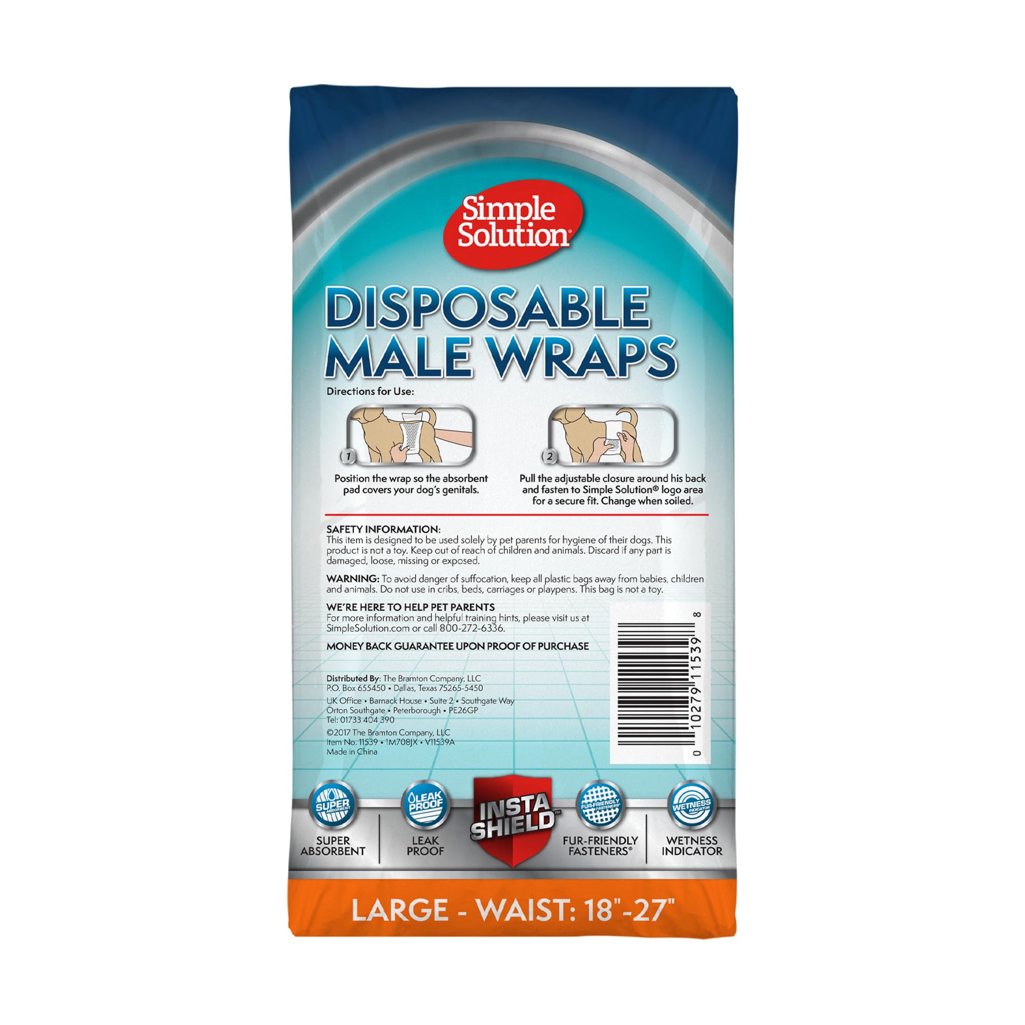 Simple Solution Pannolini a Fascia Monuso per Cani Maschio con Idicatore di Bagnato, Taglia Grande, Large, 12 unità