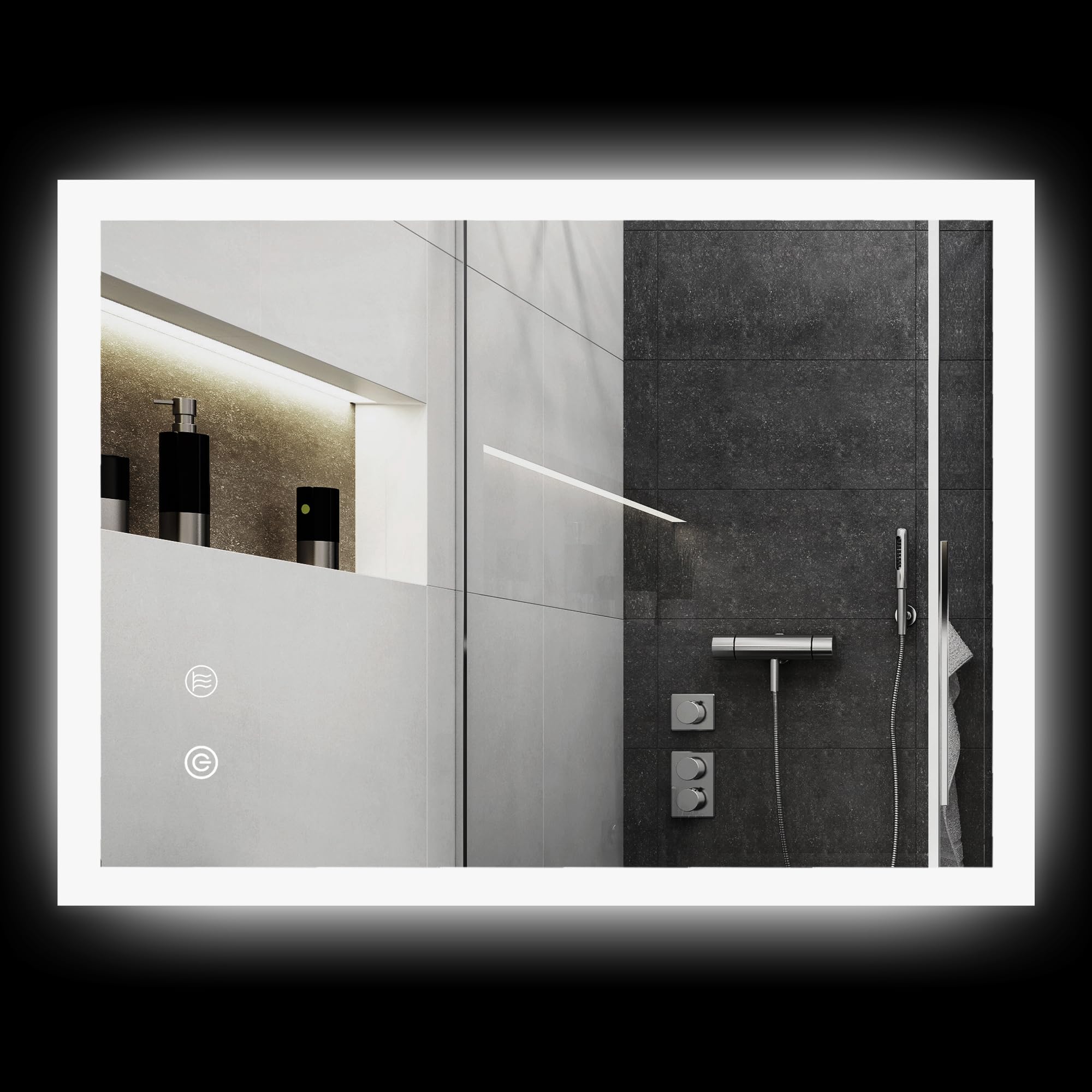 kleankin Espejo de baño con iluminación LED, espejo de luz con interruptor táctil, función de memoria, 80 x 60 cm, espejo de pared antivaho con 3 colores de luz, IP44 resistente al agua