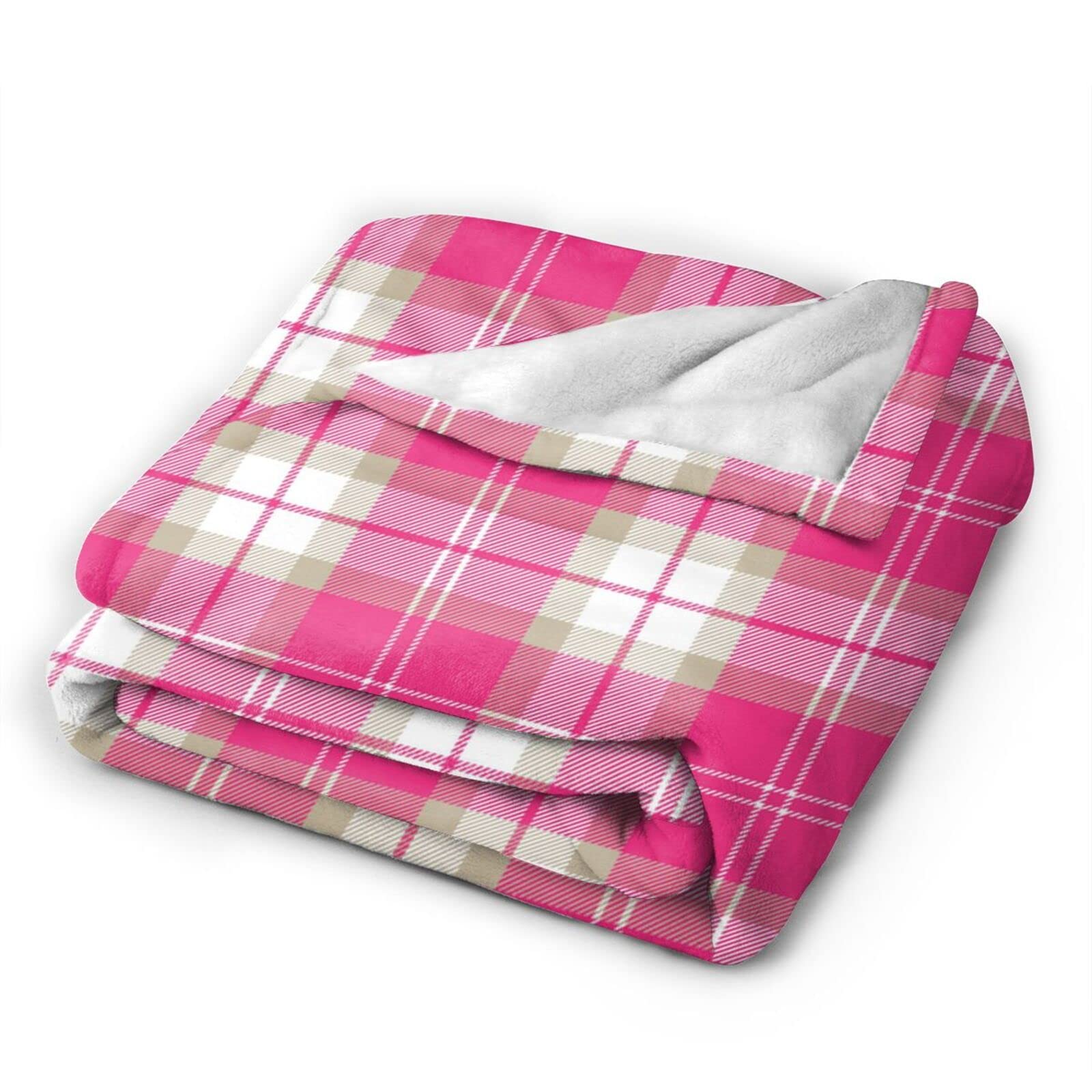 JiasvadPink Grey And White Tartan Plaid Blanket Lightweight Flannel Blanket All Seasons Warm Lightweight Plush Blanket Men Women Kids 60"X50" Inch