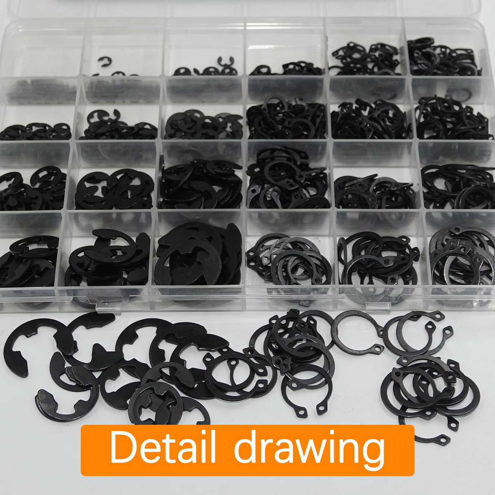 Retaining Rings Assortment Kit - 900 Pcs C & E Clips -4 Retaining Rings Assortment Kit - 900 Pcs C & E Clips -4