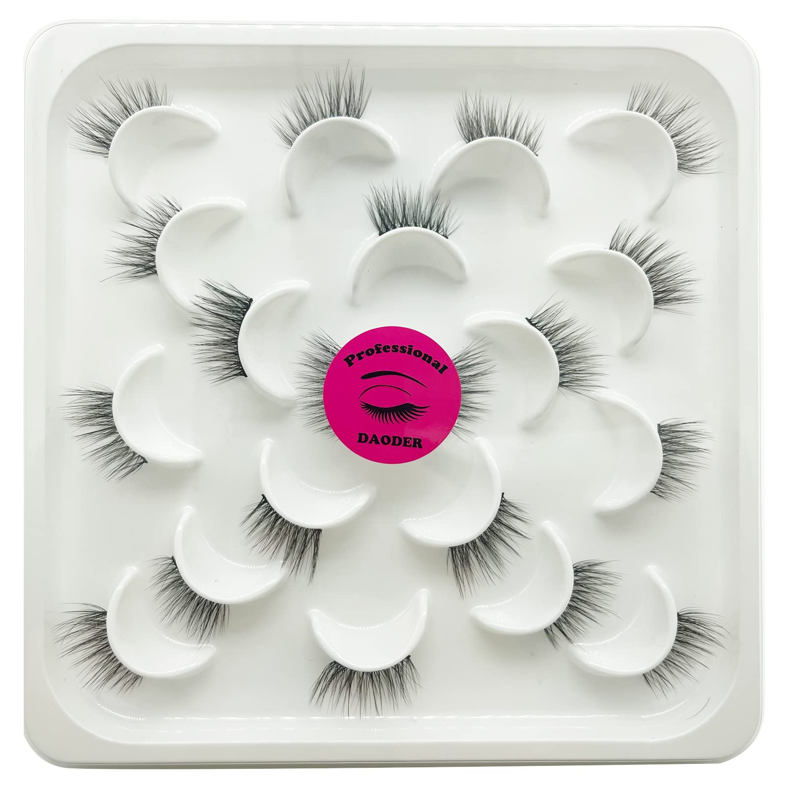 DAODER False Eyelashes Half Lashes Natural Look Wispy Cat Eye Lashes 3D Faux Mink Lashes Short Fake Eyelashes Soft Reusable Eyelashes 10mm 10 Pairs Multipack (Half Lashes Fluffy)