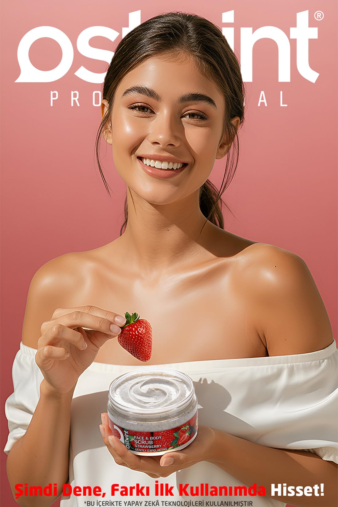 Ostwint Yüz ve Vücut Peeling Scrub Çilek 300 ml, Cilt Temizleyici, Pürüssüzleştirici, Dolaşımı Hızlandırıcı