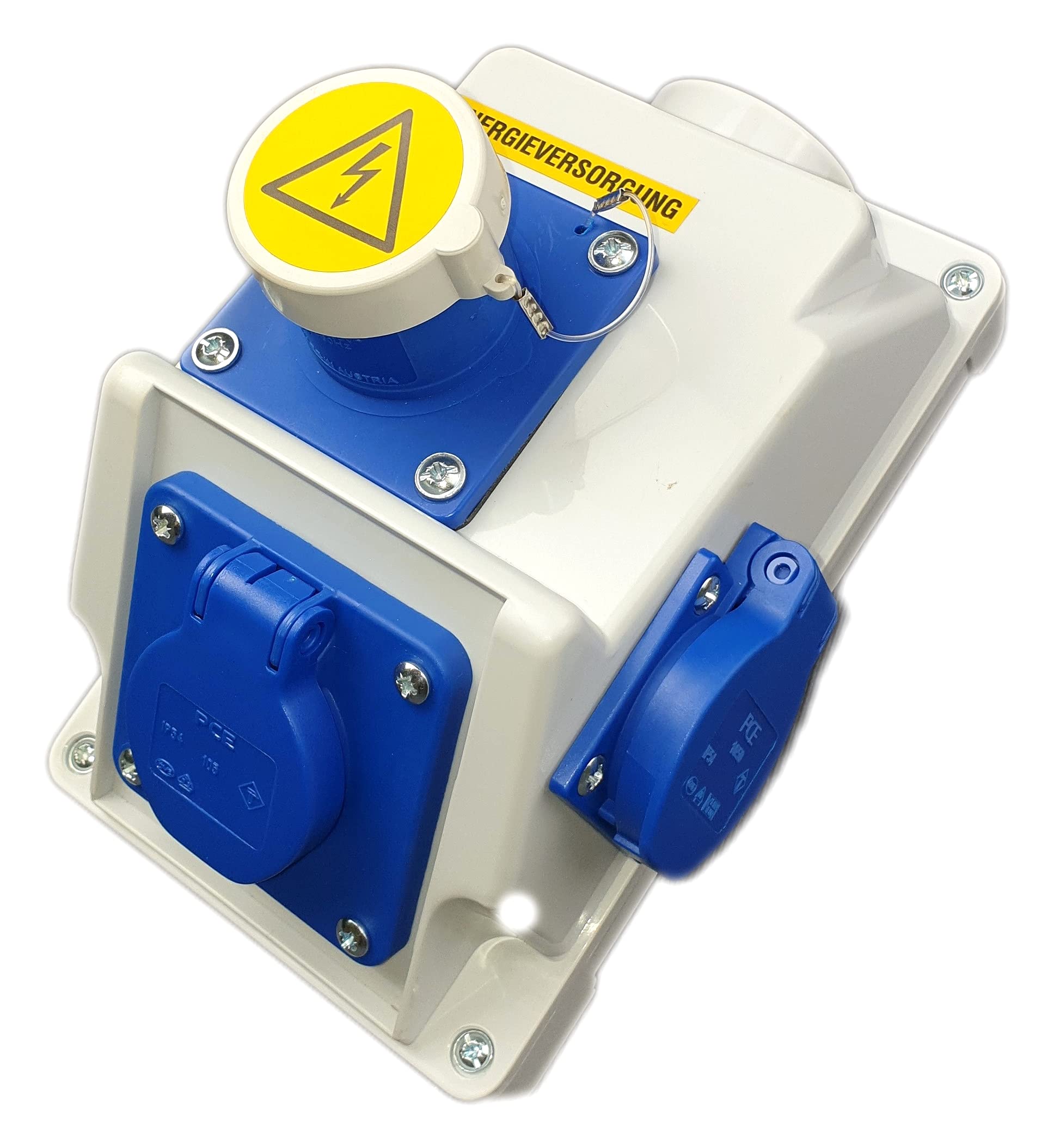 RoadEu CEE - Adattatore Caravan, Spina combinata 16A 3P, 2 prese Schuko da 230V, spina per dispositivi da parete IP44