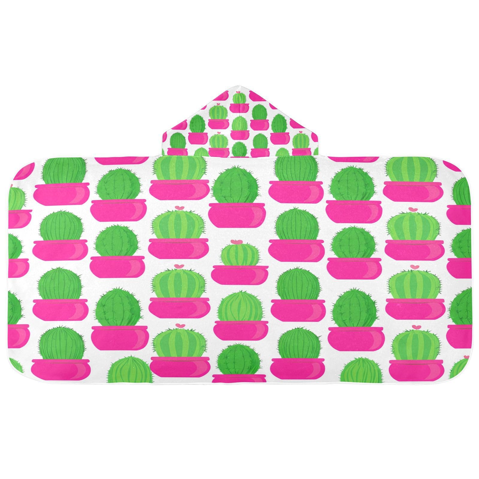 Nesatuwa Hooded Towel for Kids,Cacti Pink Pots Kids Beach Bath Towels Soft Absorbent Quick Dry Poncho Towel for Girls Boys