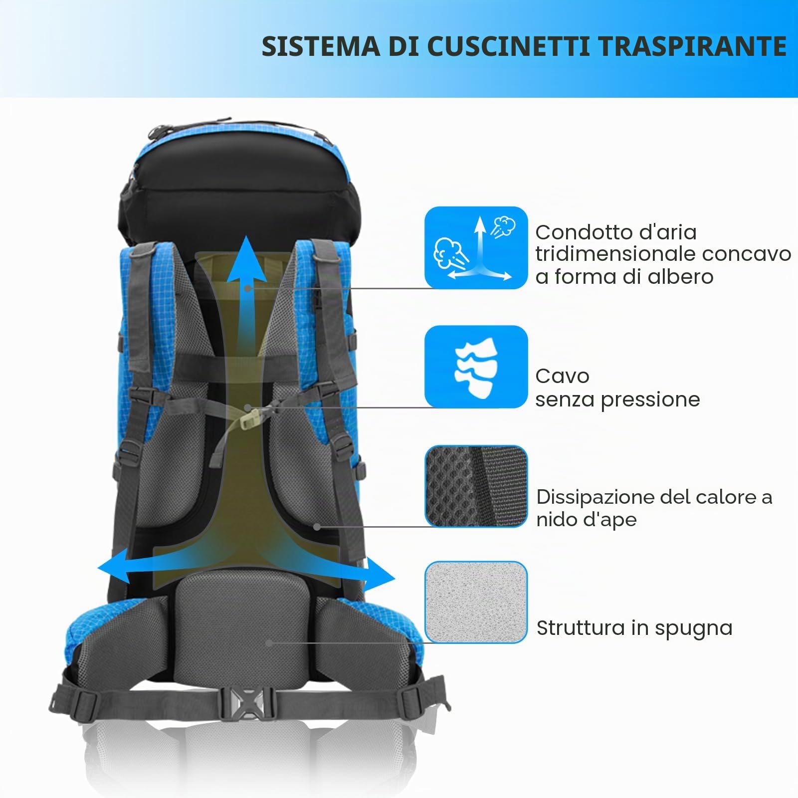 Bseash Zaino da campeggio impermeabile da 80 litri con copertura antipioggia, zaino leggero da viaggio per sport all'aria aperta per arrampicata