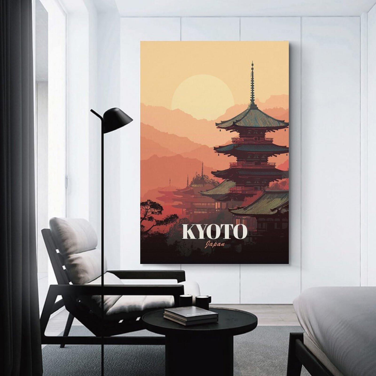 Junmoney Kyoto Japan Pagoda Sunset Art Canvas Art Print 24x36inch(60x90cm), for Bedroom Decor, Cosy Corners Or Studios, An Easy Wall Refresh for Bedrooms