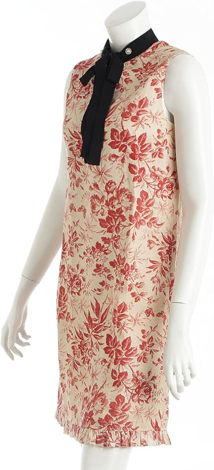 Amazon Co Jp グッチ 16年 Herbarium 花柄 リボン ノースリーブ リネン ワンピース ベージュ レッド ファッション