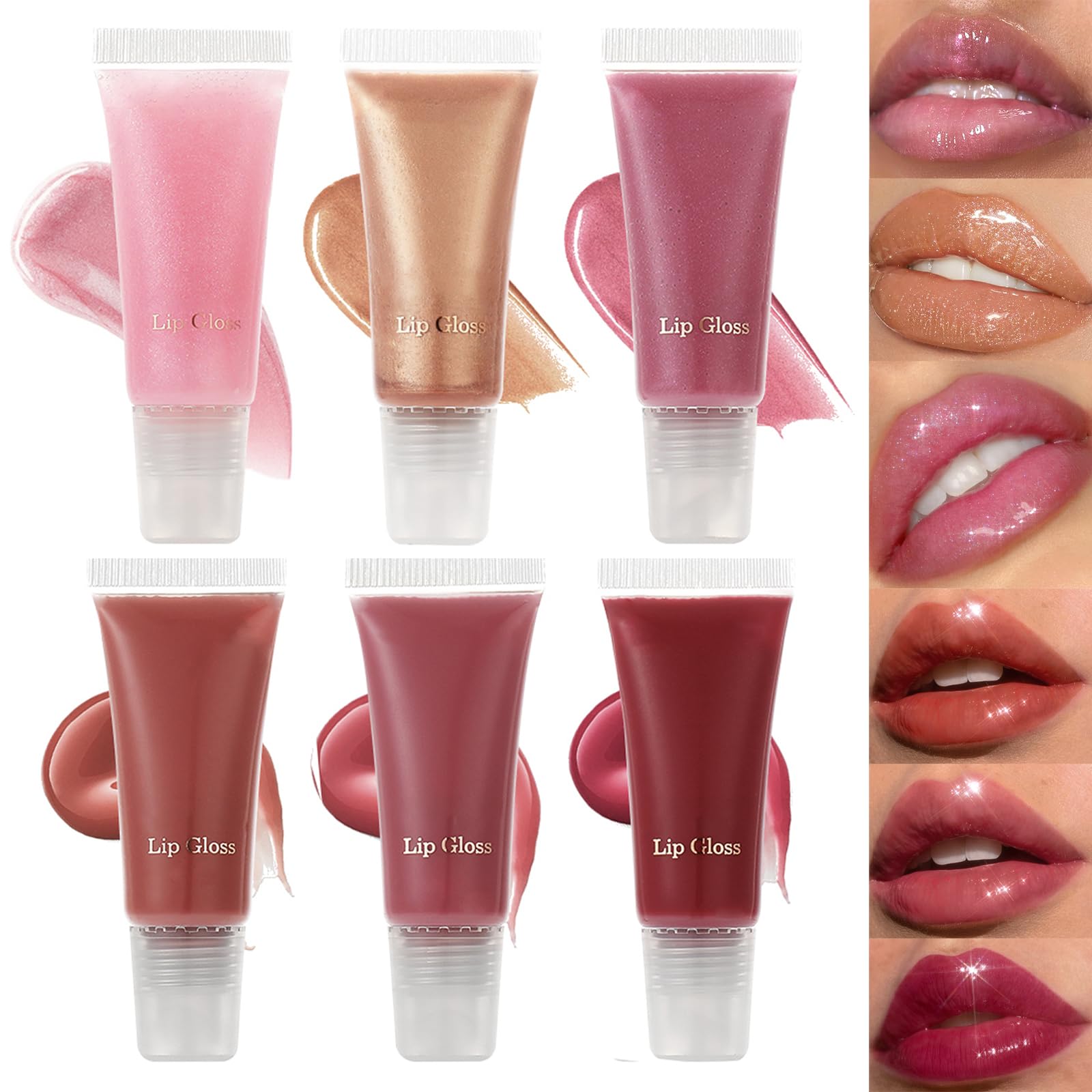 6 Colors Hydrating Lip Gloss, Shiny Jelly Lip Plumping Lip Balms, Long Lasting Nourishing Non-sticky Fresh Clear Smooth Lip Care