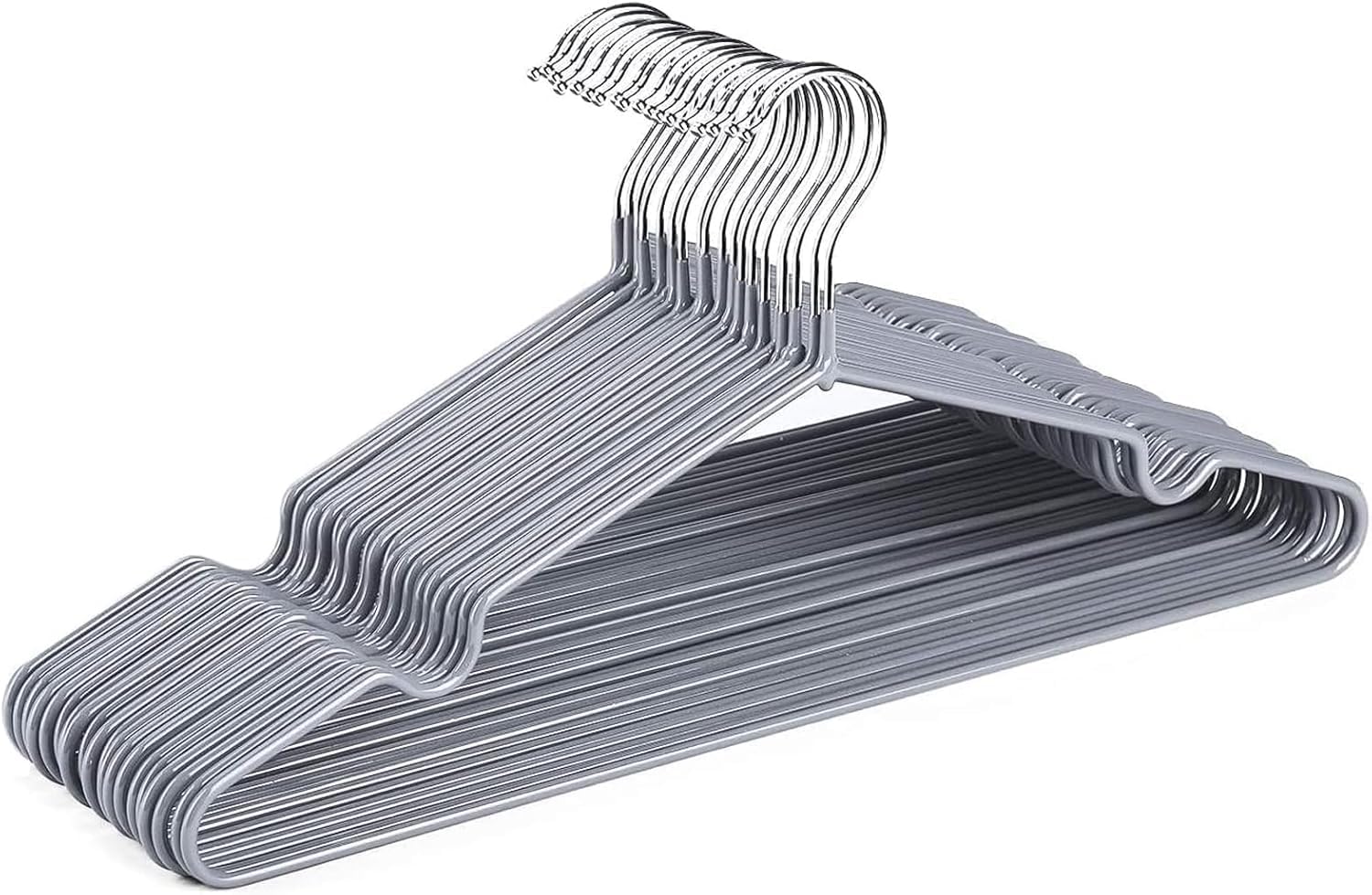 60 Pack Premium Rubber-Coated Metal Clothes Hangers Non-Slip Space-Saving, Grey, 42.5 x 20.5 x 0.4 cm