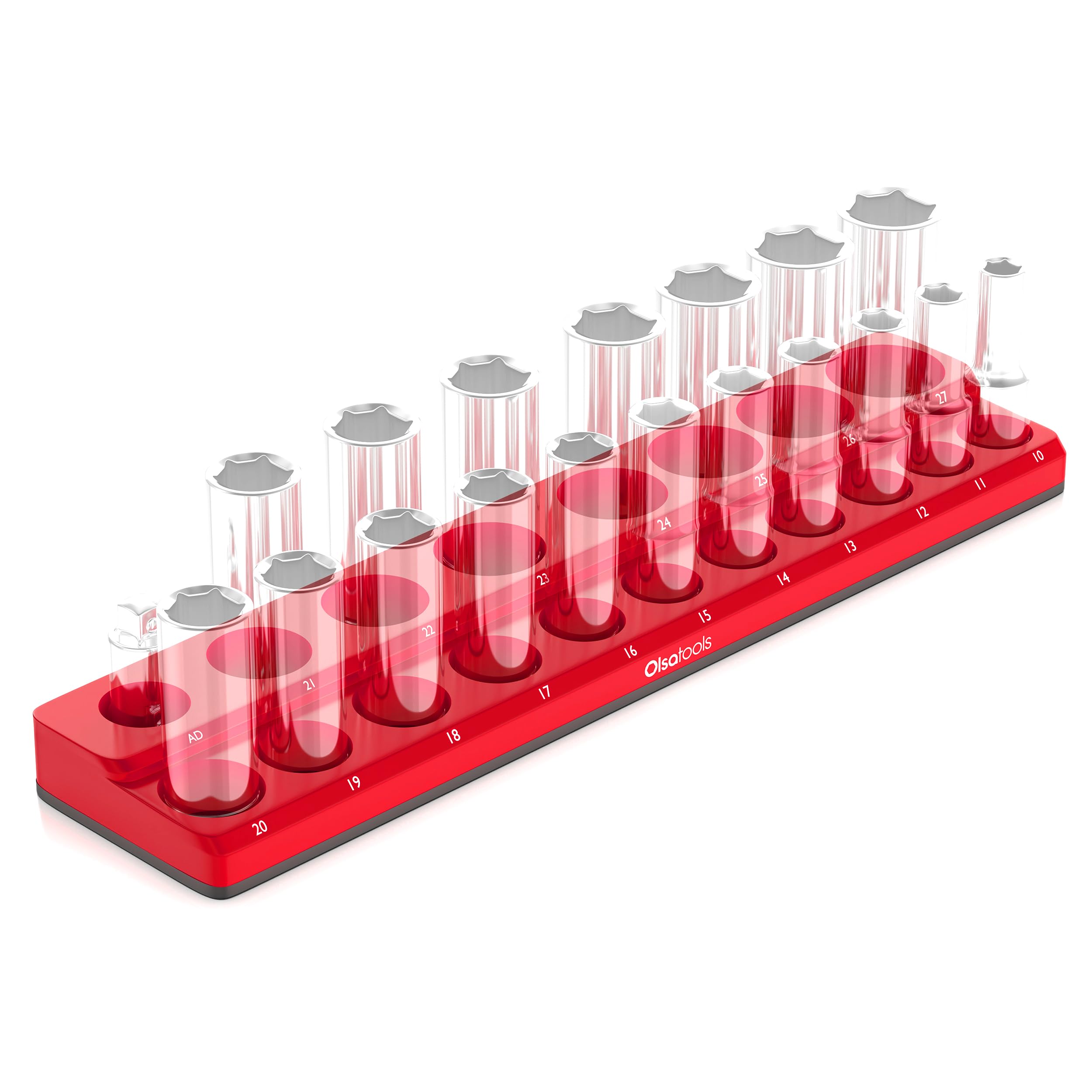 Olsa Tools Magnetic Socket Organizer 1/2-Inch Drive Metric, Red